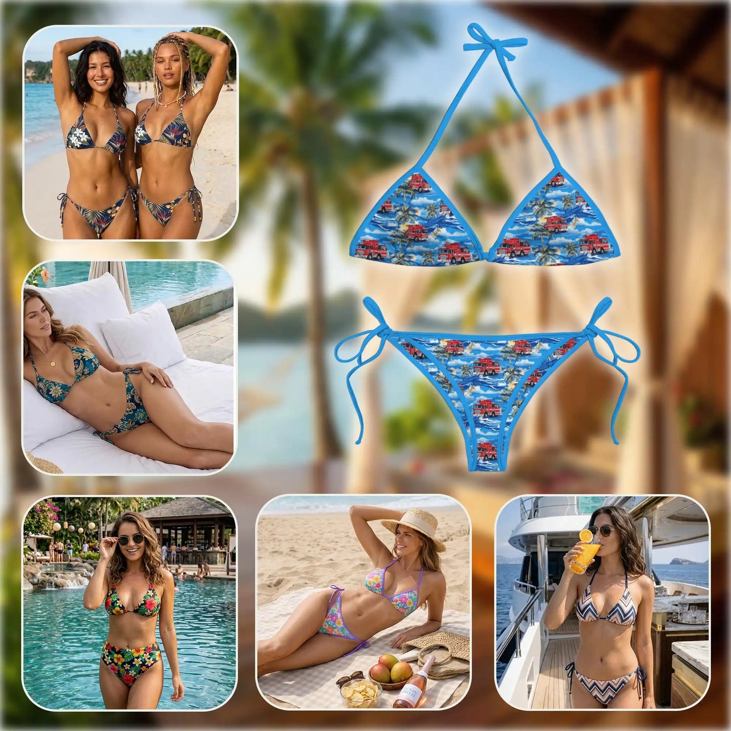 Fire Truck Bikini Set for Women, Two Piece Swimsuit, Rescue Vehicle Beachwear | Azhawaiian