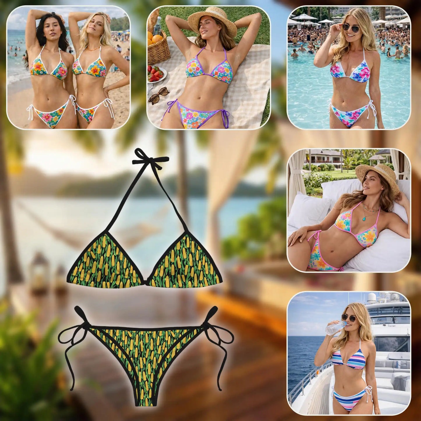Agricultural Corn Bikini Set, Farm Pattern Two Piece Swimsuit | Azhawaiian