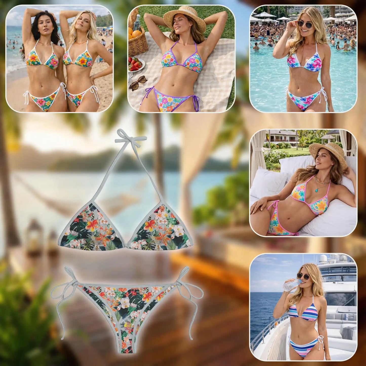 Vibrant Flower Bikini Set, Tropical Floral Two Piece Swimsuit | Azhawaiian