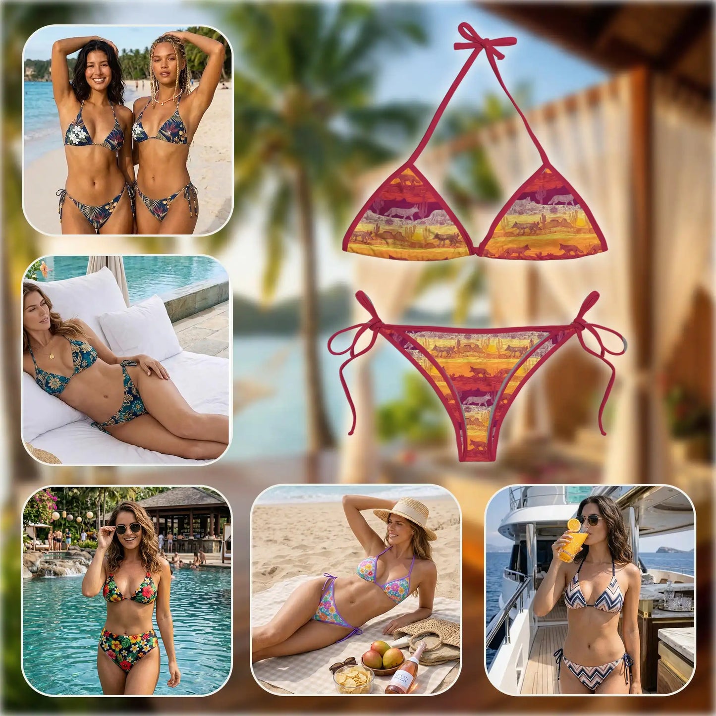 Tropical Coyote Bikini Set for Women, Two Piece Swimsuit, Desert Wildlife Beachwear | Azhawaiian