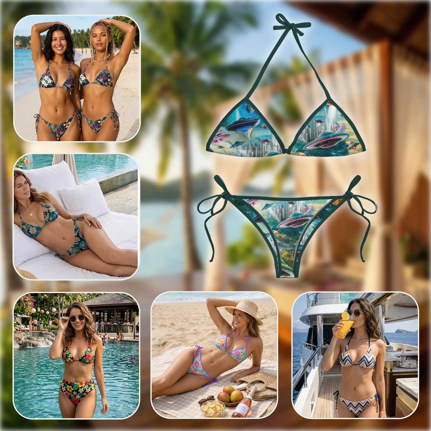 Alien UFO Bikini Set for Women, Two Piece Swimsuit, Sci Fi Space Beachwear | Azhawaiian