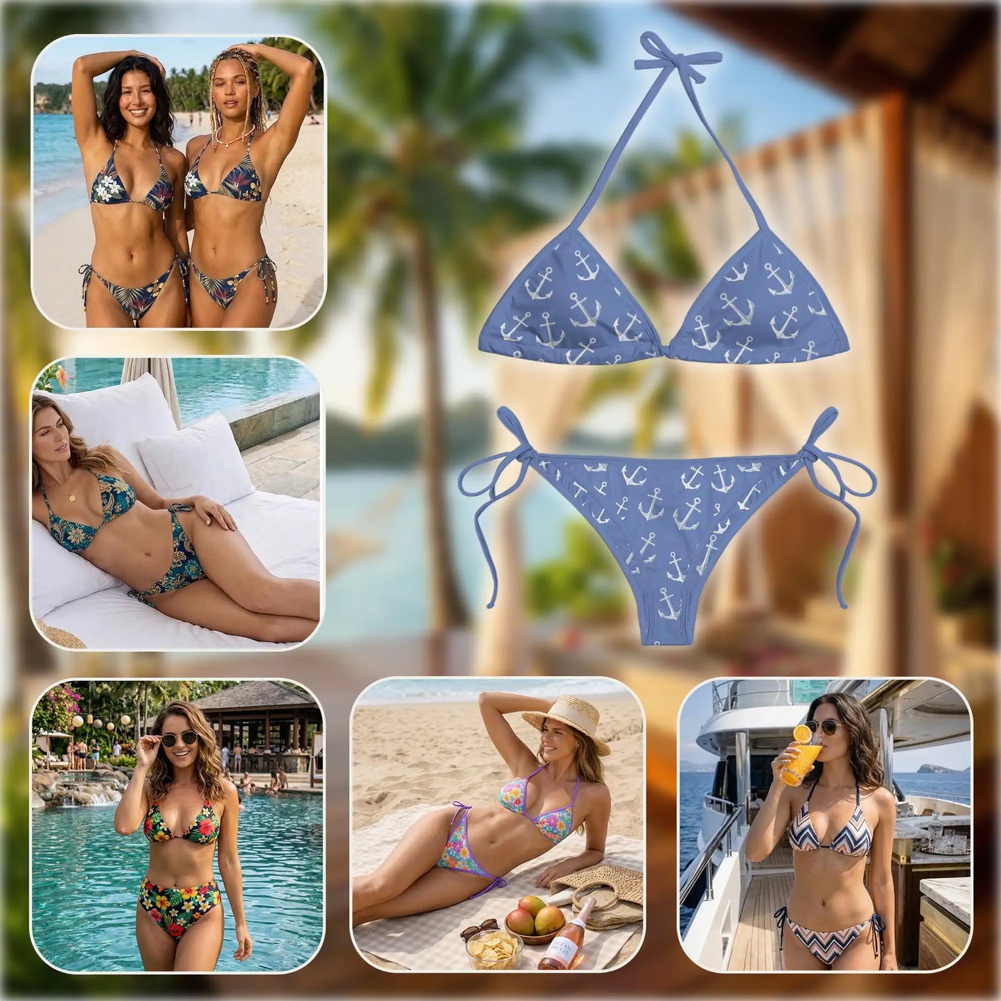 Boat Anchor Bikini Set for Women, Two Piece Swimsuit, Nautical Beachwear | Azhawaiian