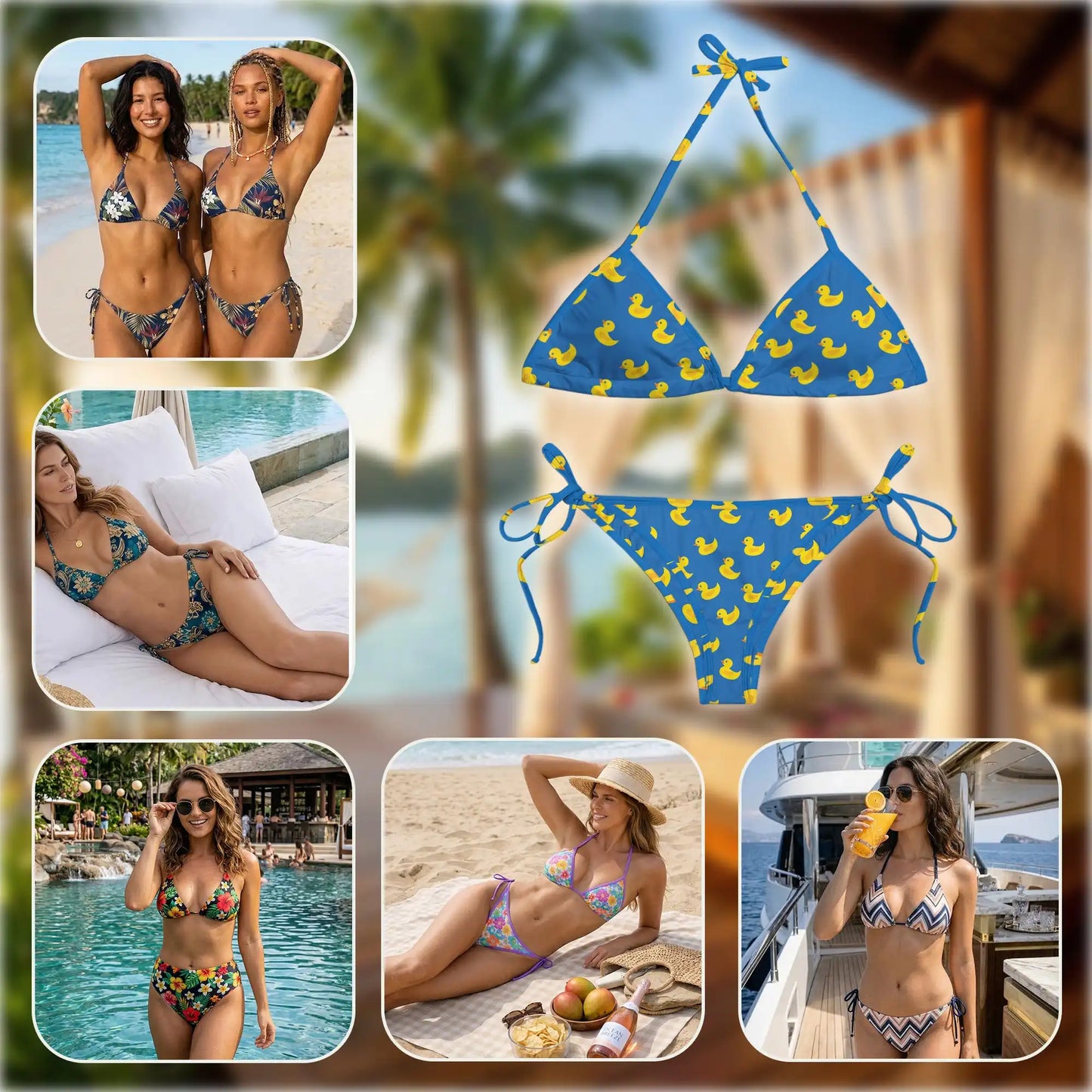 Duck Pattern Bikini Set for Women, Two Piece Swimsuit, Cute Animal Beachwear | Azhawaiian