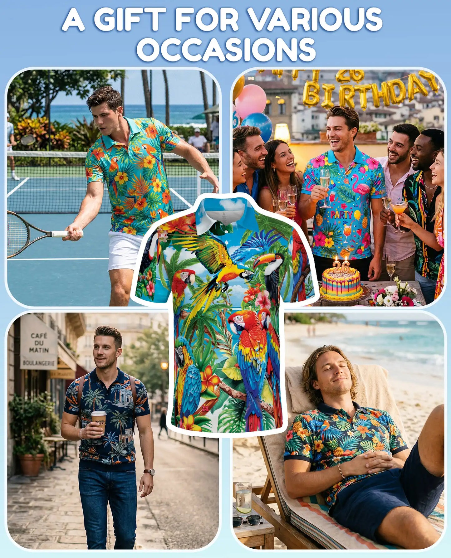 Tropical Parrot Polo Shirt for Men, Jungle Vacation Style | Azhawaiian