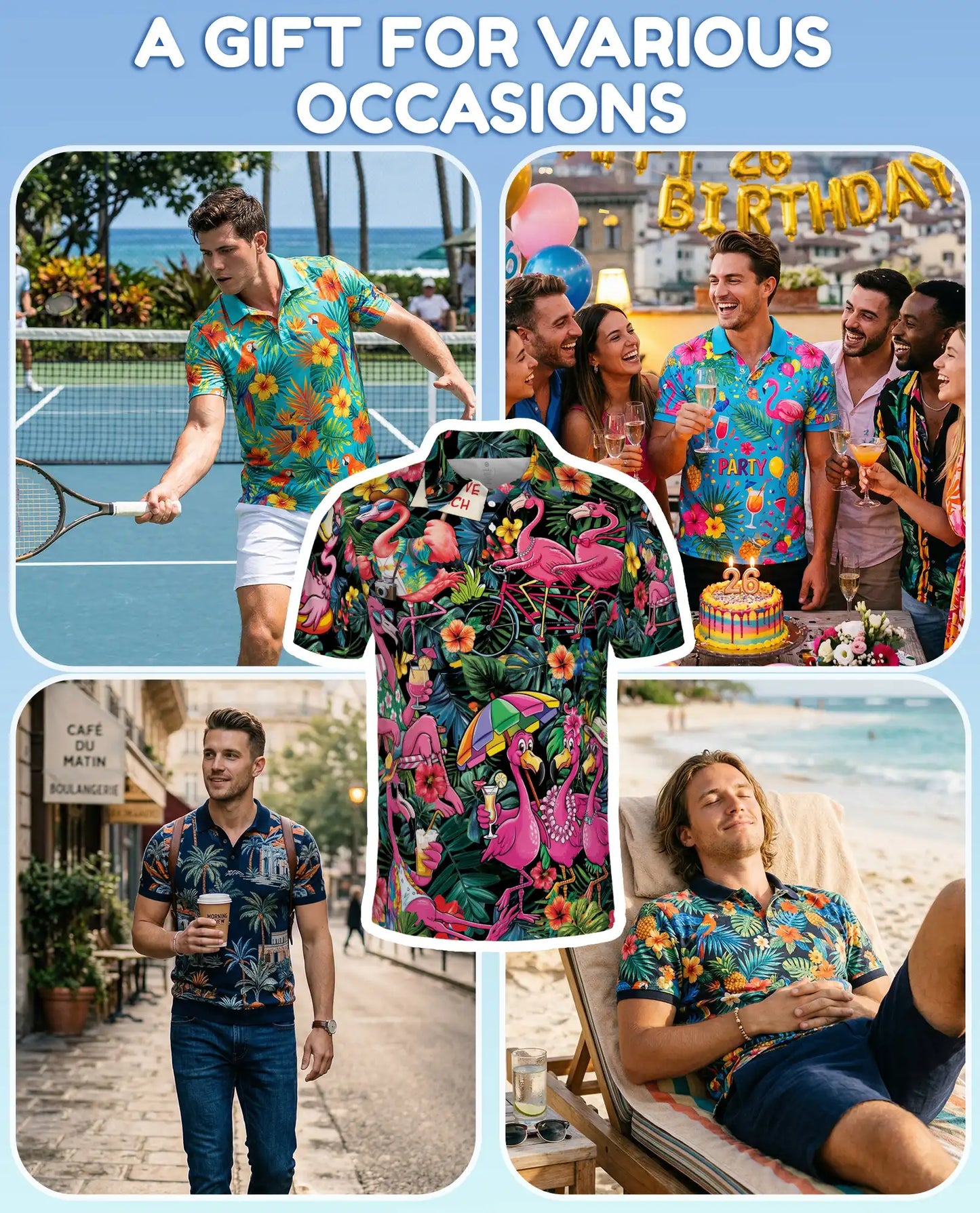 Tropical Flamingo Polo Shirt for Men, Beach Vacation Style | Azhawaiian