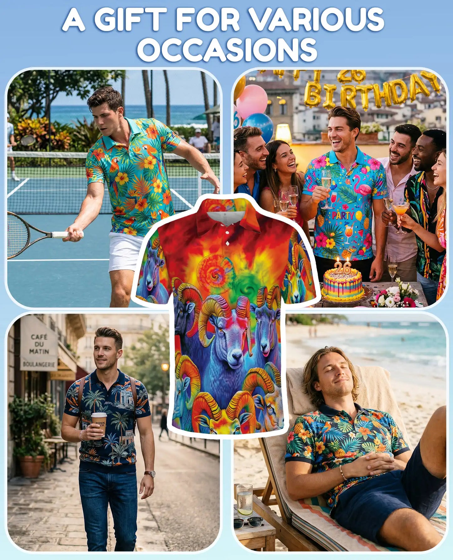 Psychedelic Ram Polo Shirt, Colorful Bighorn Sheep Print | Azhawaiian