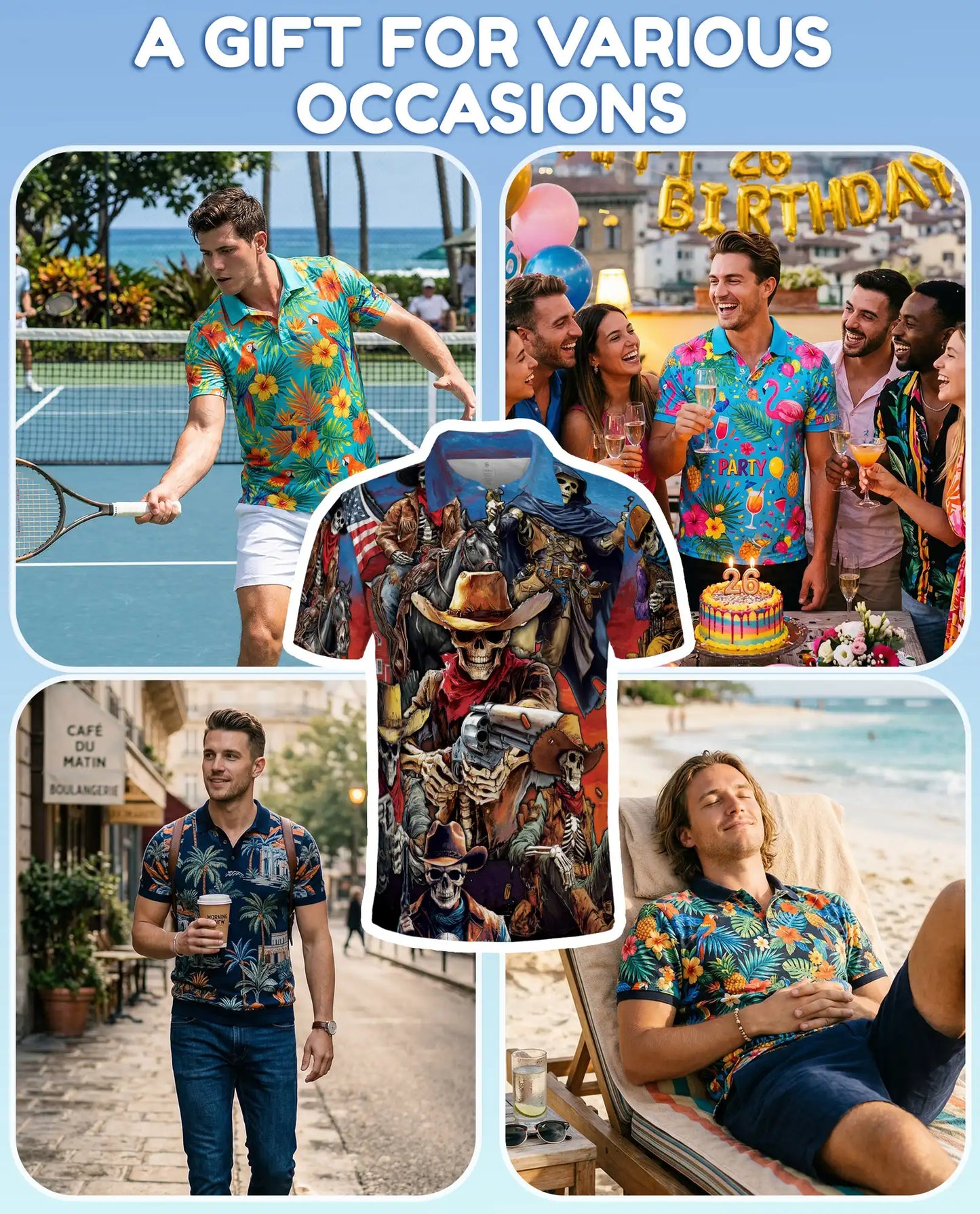 Skeleton Cowboy Polo Shirt - Wild West Outlaw Style | Azhawaiian