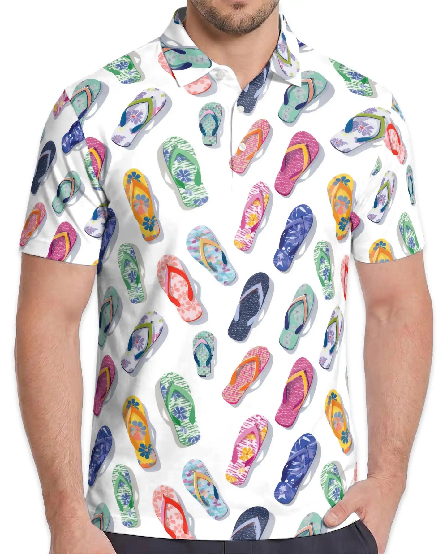 Colorful Flip-Flop Polo Shirt for Men, Summer Beach 3D Print | Azhawaiian