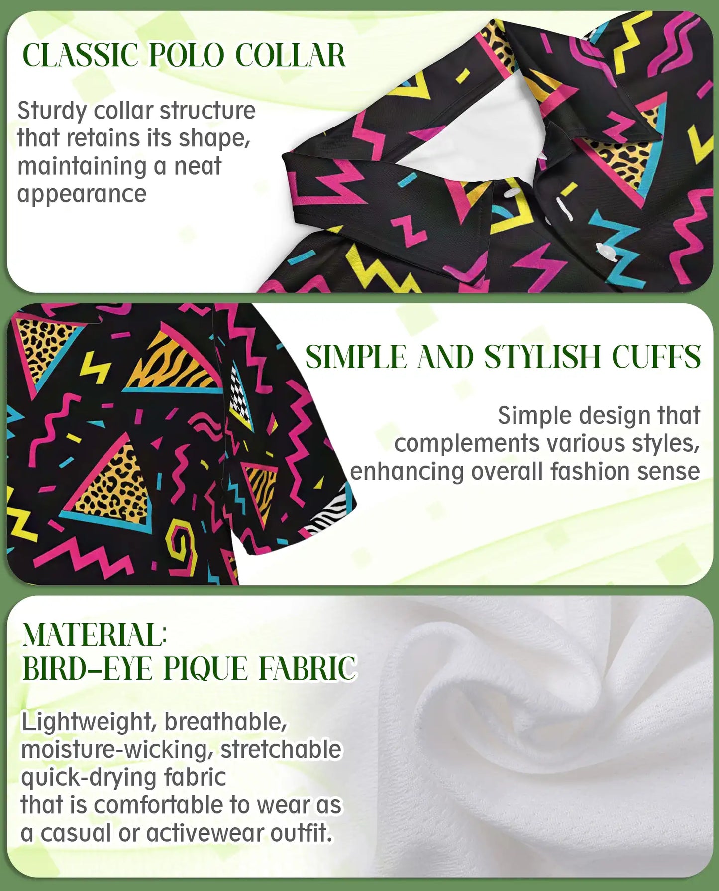 Retro 80s Polo Shirt, Neon Geometric Abstract Pattern | Azhawaiian