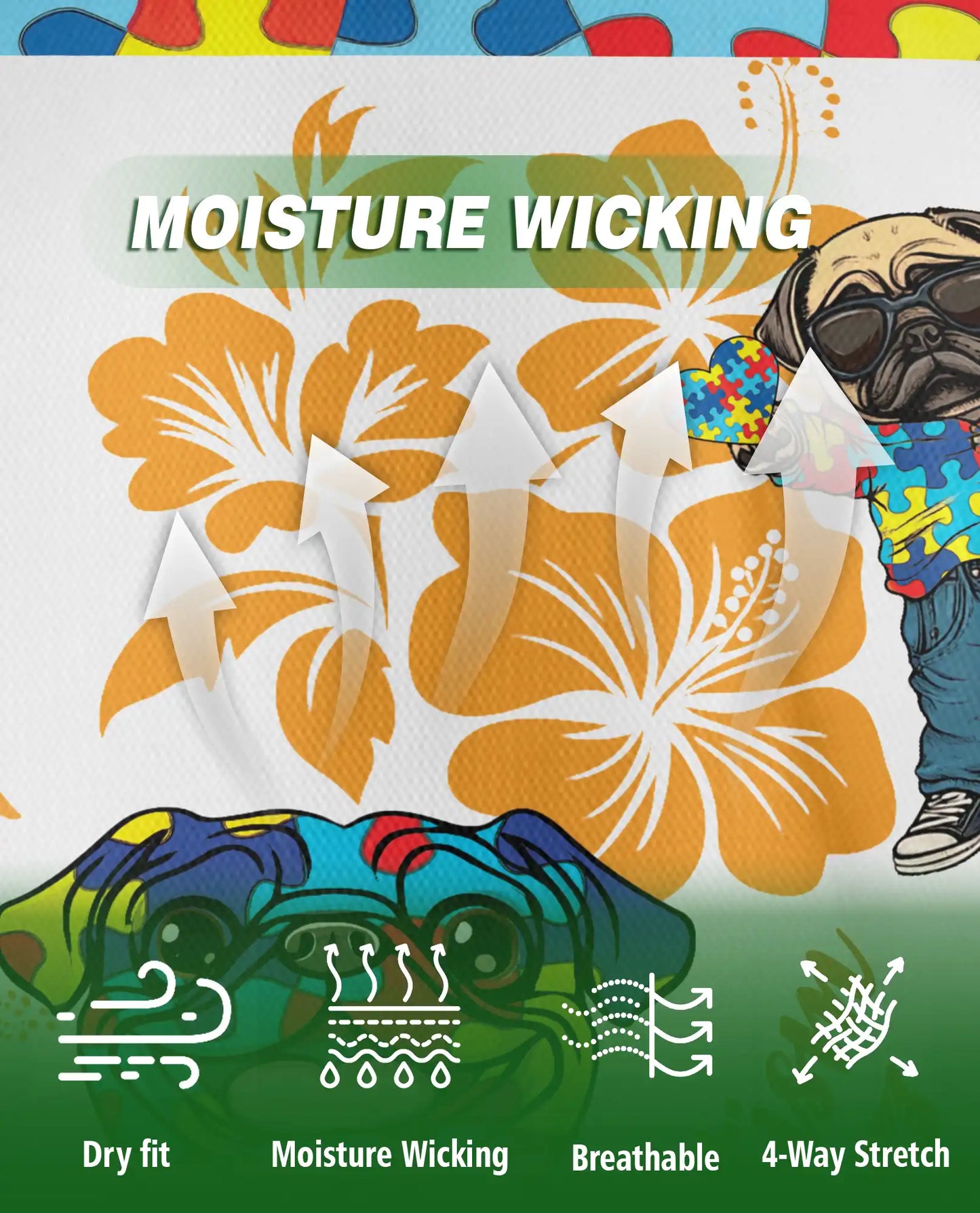 Autism Awareness Pug Polo Shirt, Puzzle Style | Azhawaiian