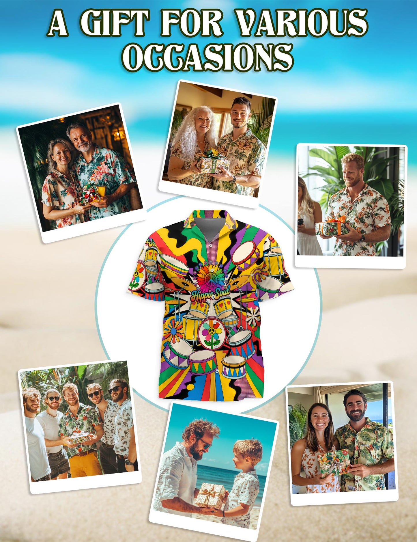 Peace Love Drums Hawaiian Shirt for Men, Button Down Aloha Shirt - Azhawaiian