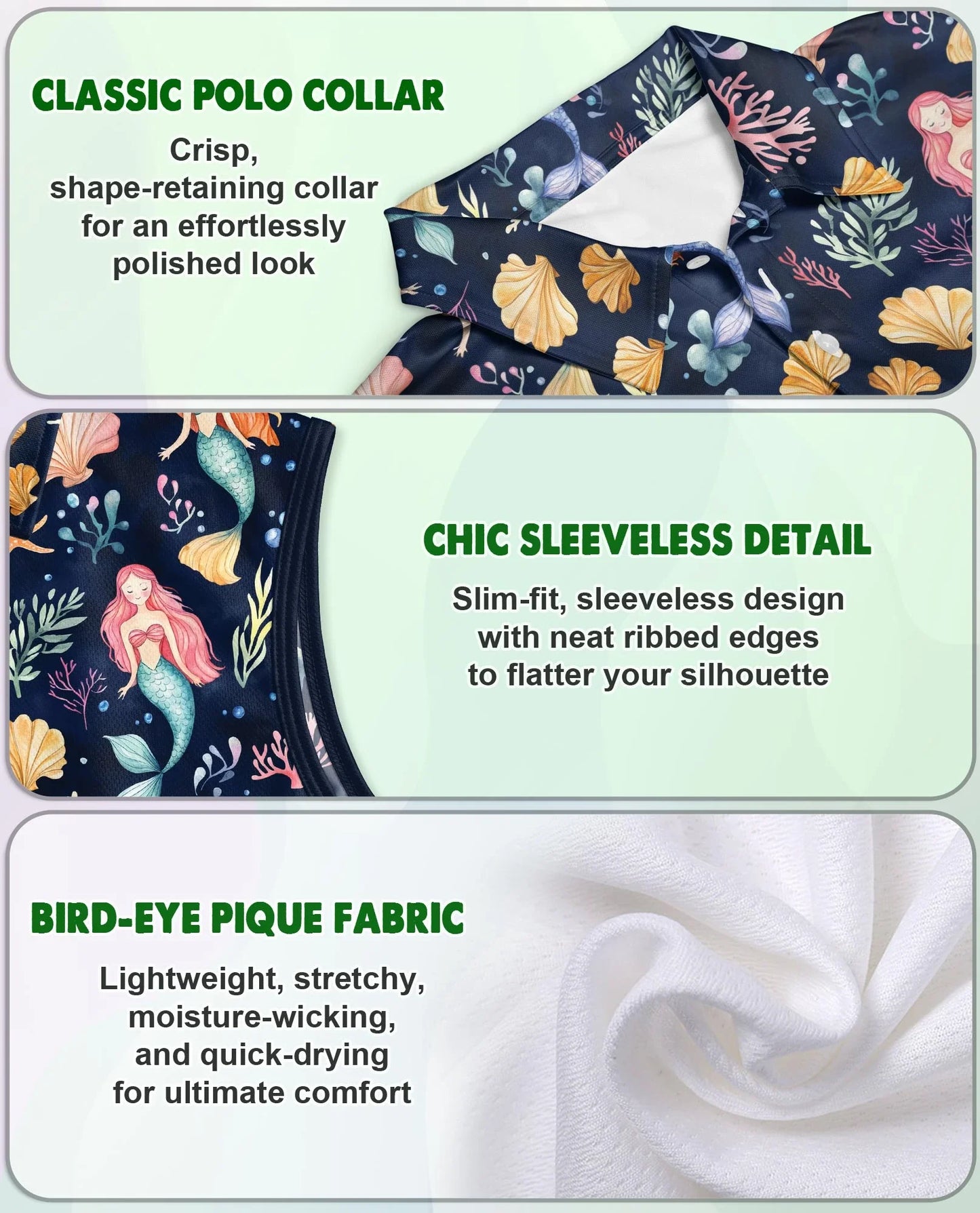 Cute Mermaid Sleeveless Polo Shirt for Women | Azhawaiian