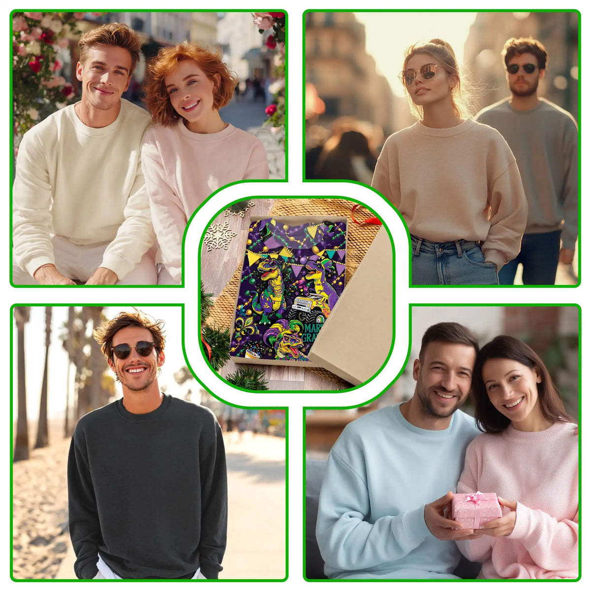 Mardi Gras Dinosaur Sweatshirt – Colorful Graphic 3D All Over Print Design