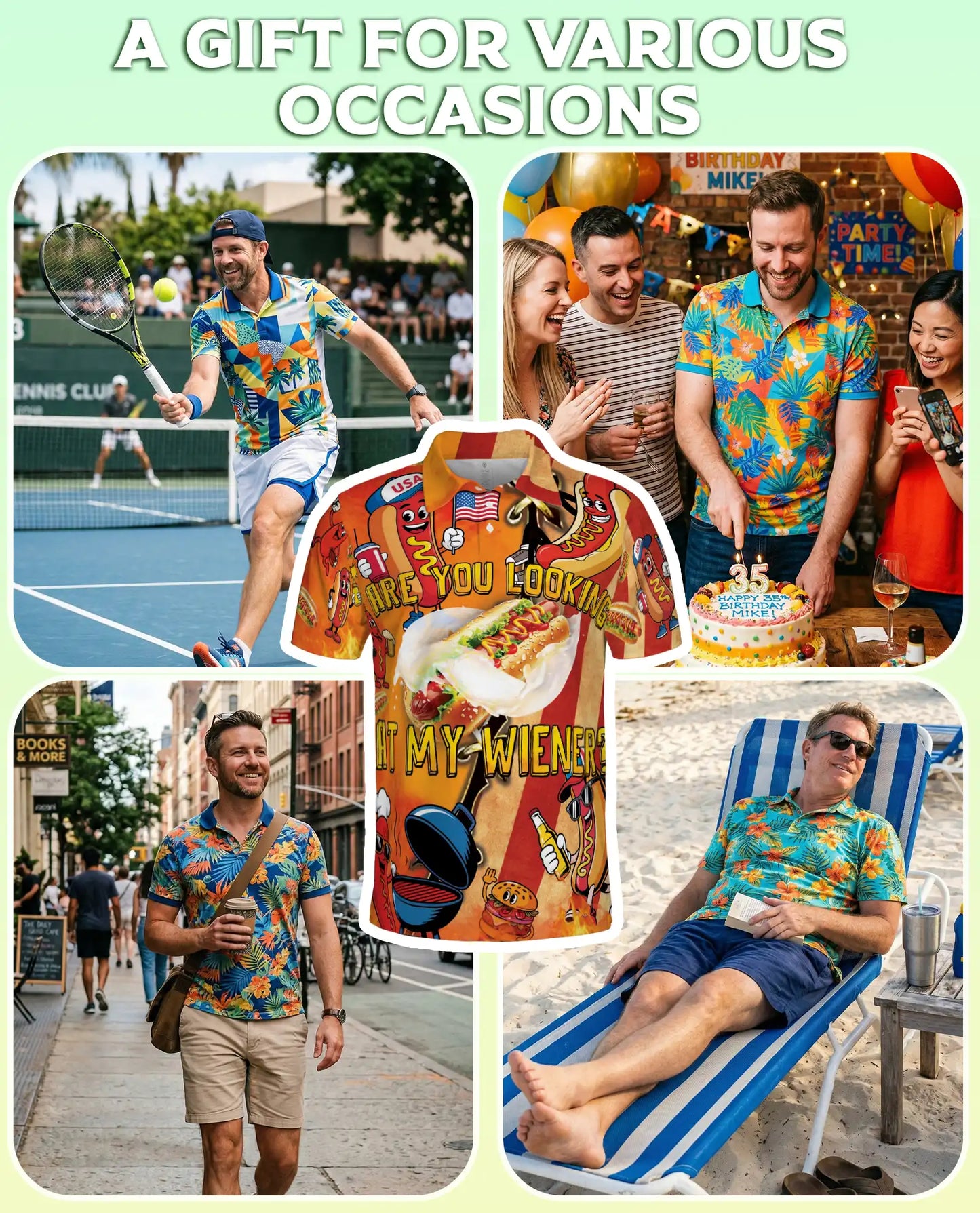Funny Hot Dog Polo Shirt - Patriotic BBQ Party Style | Azhawaiian