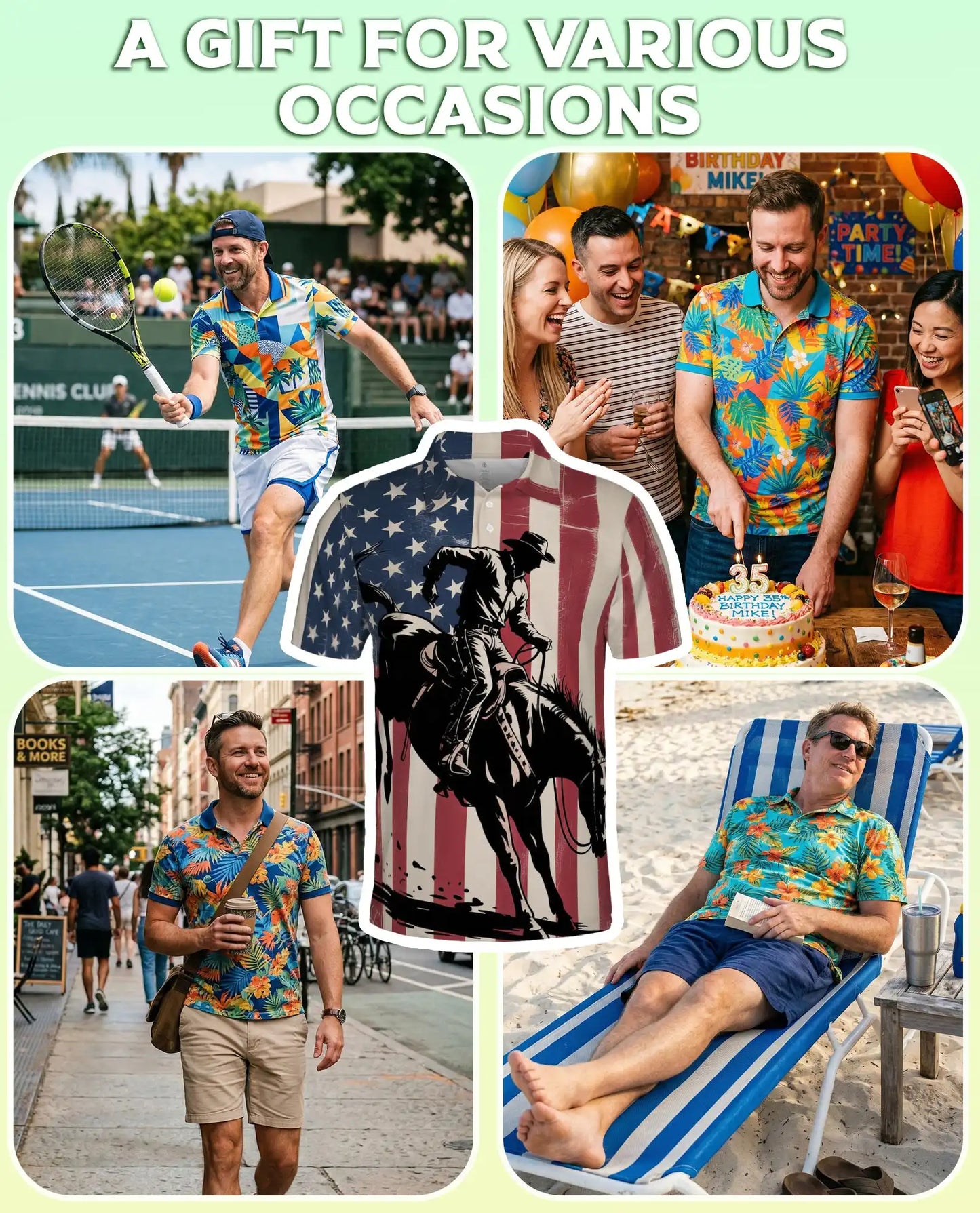 American Rodeo Polo Shirt for Men, USA Flag Western Style | Azhawaiian