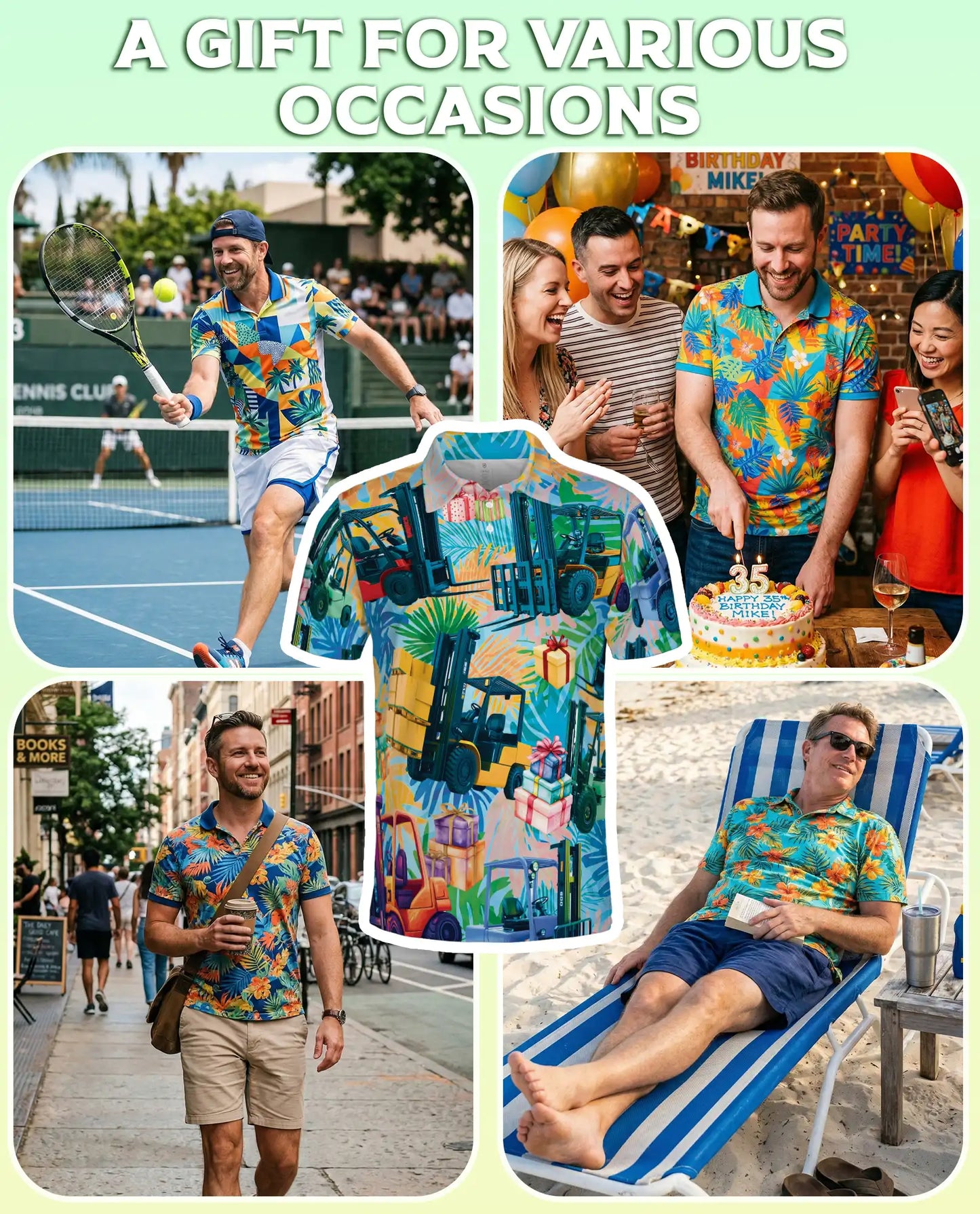 Forklift Tropical Warehouse 3D Polo Shirt for Men, Funny Logistics Worker Style | Azhawaiian