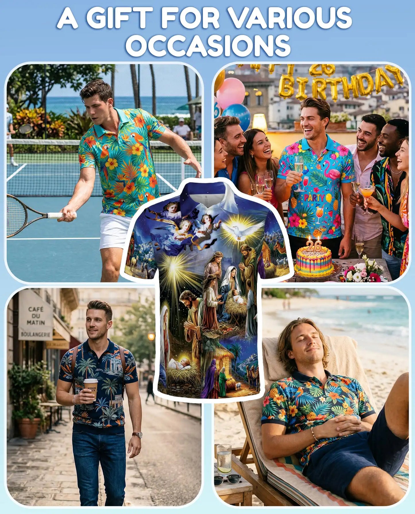 Nativity Christmas 3D Polo Shirt for Men, Religious Holiday Scene Style | Azhawaiian