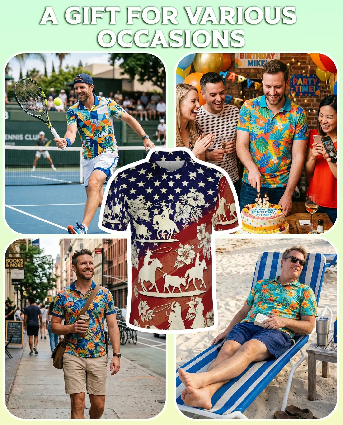 Cowboy Rodeo Polo Shirt, Patriotic Western Print | Azhawaiian