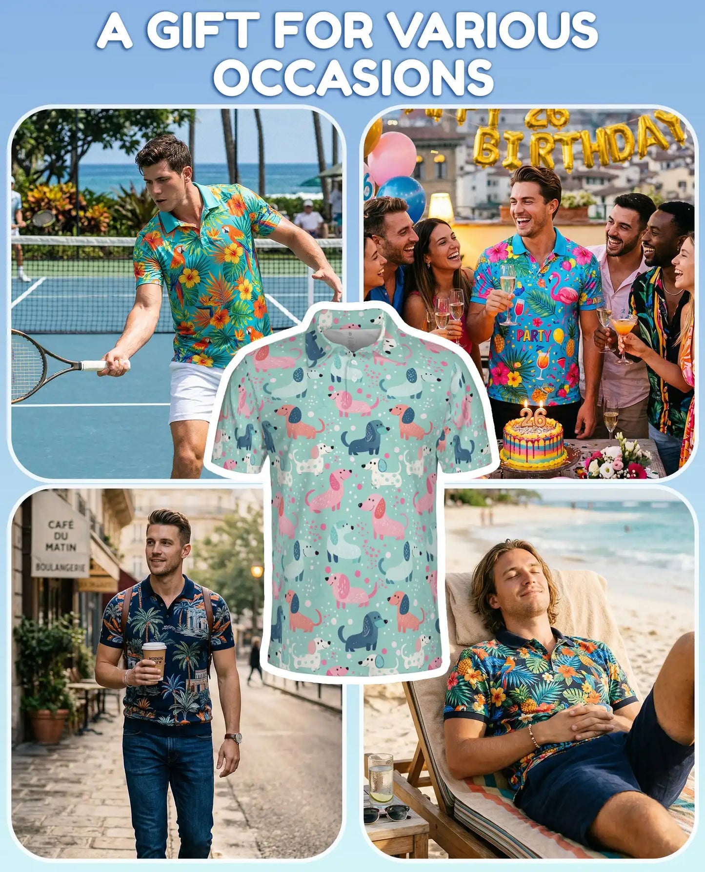 Cute Dachshund Polo Shirt - Pastel Wiener Dog Pattern | Azhawaiian