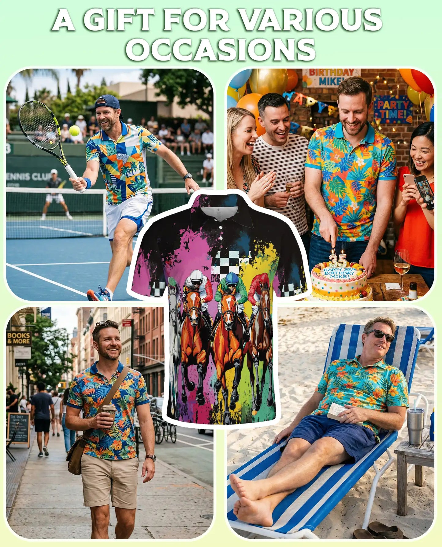 Color Splash Horse Racing 3D Polo Shirt for Men, Dynamic Jockey Derby Style | Azhawaiian