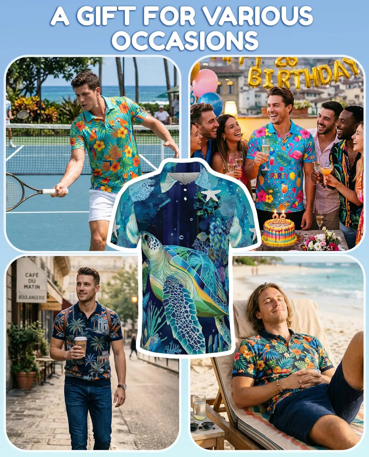Sea Turtle Polo Shirt - Tropical Ocean Marine Life Coastal Design | Azhawaiian