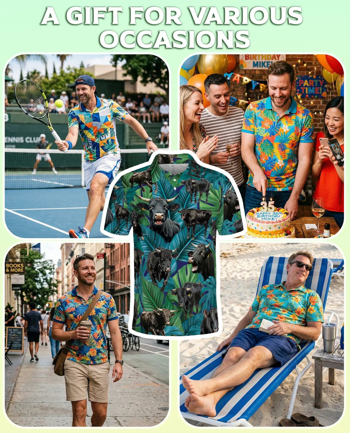 Tropical Black Bull Polo Shirt - Ranch Cattle Island Style | Azhawaiian