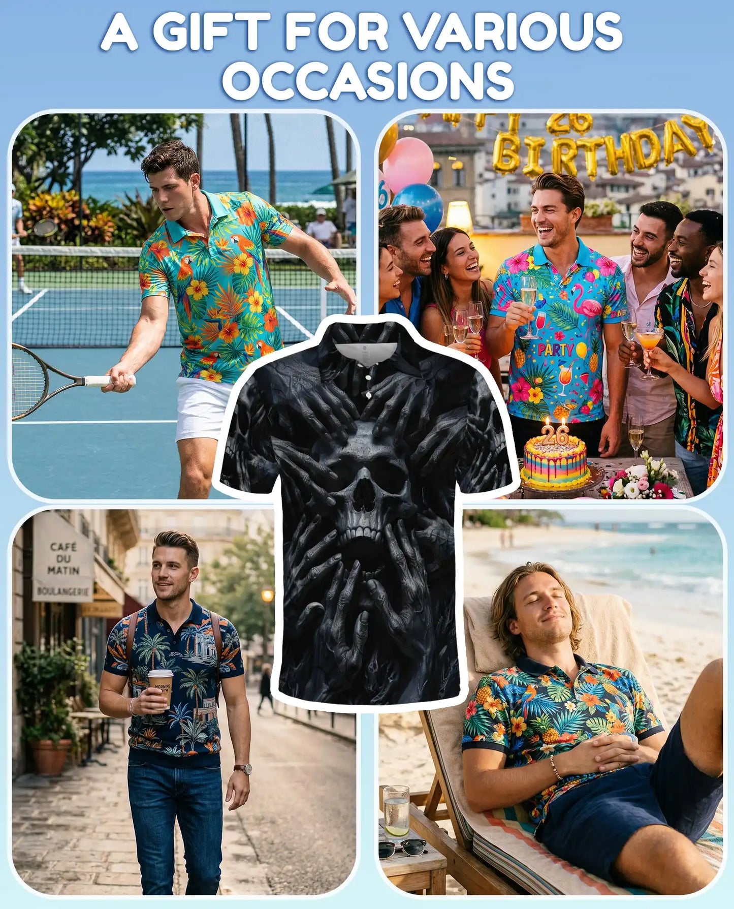 Dark Skull Horror Polo Shirt - Gothic Nightmare Style | Azhawaiian