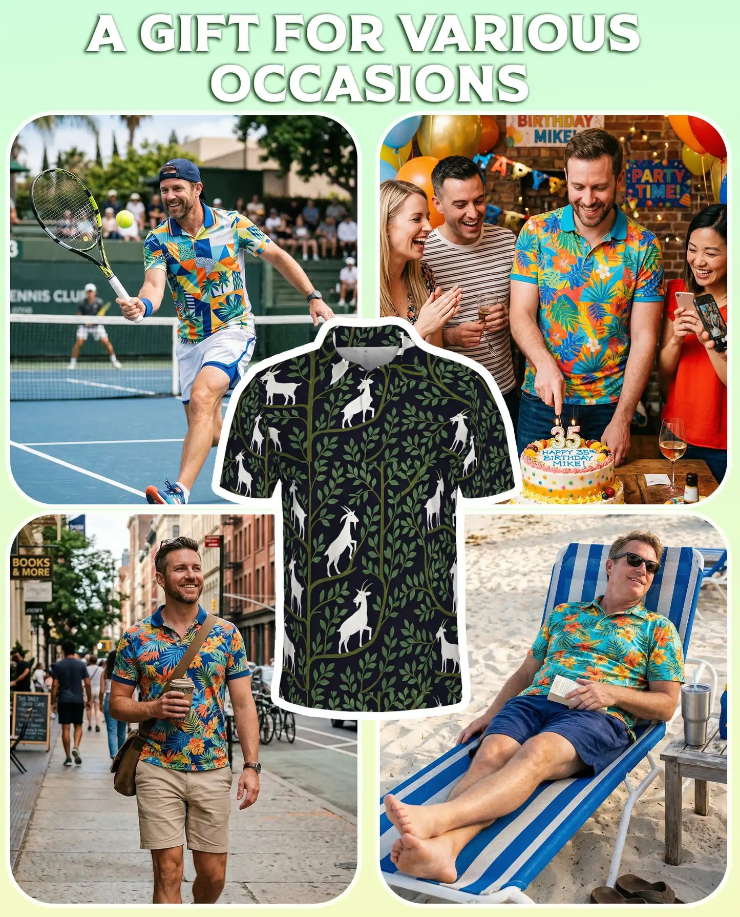 Botanical Goat Polo Shirt, Woodland Nature Print | Azhawaiian