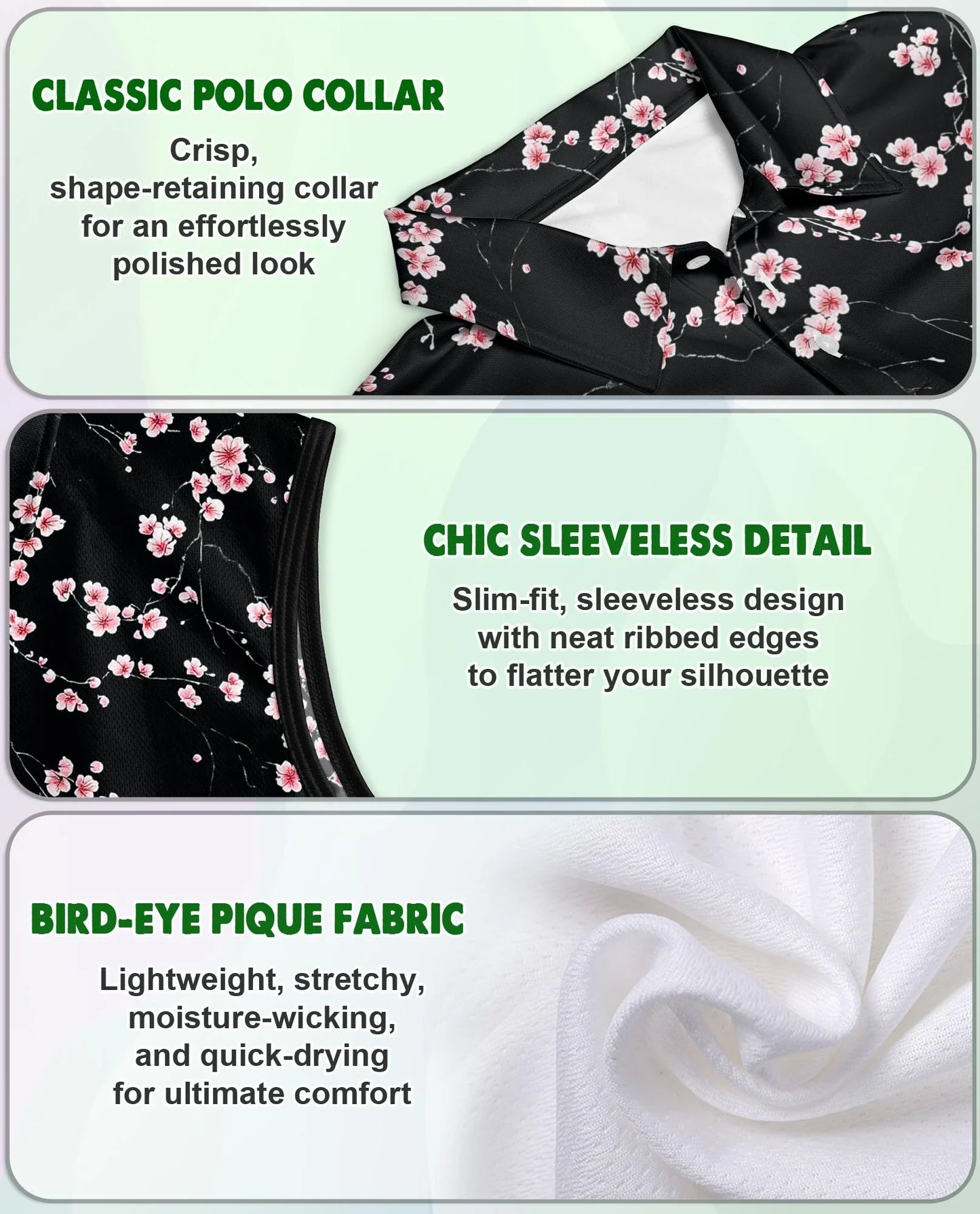 Japanese Sakura Cherry Blossom Sleeveless Polo Shirt for Women | Azhawaiian