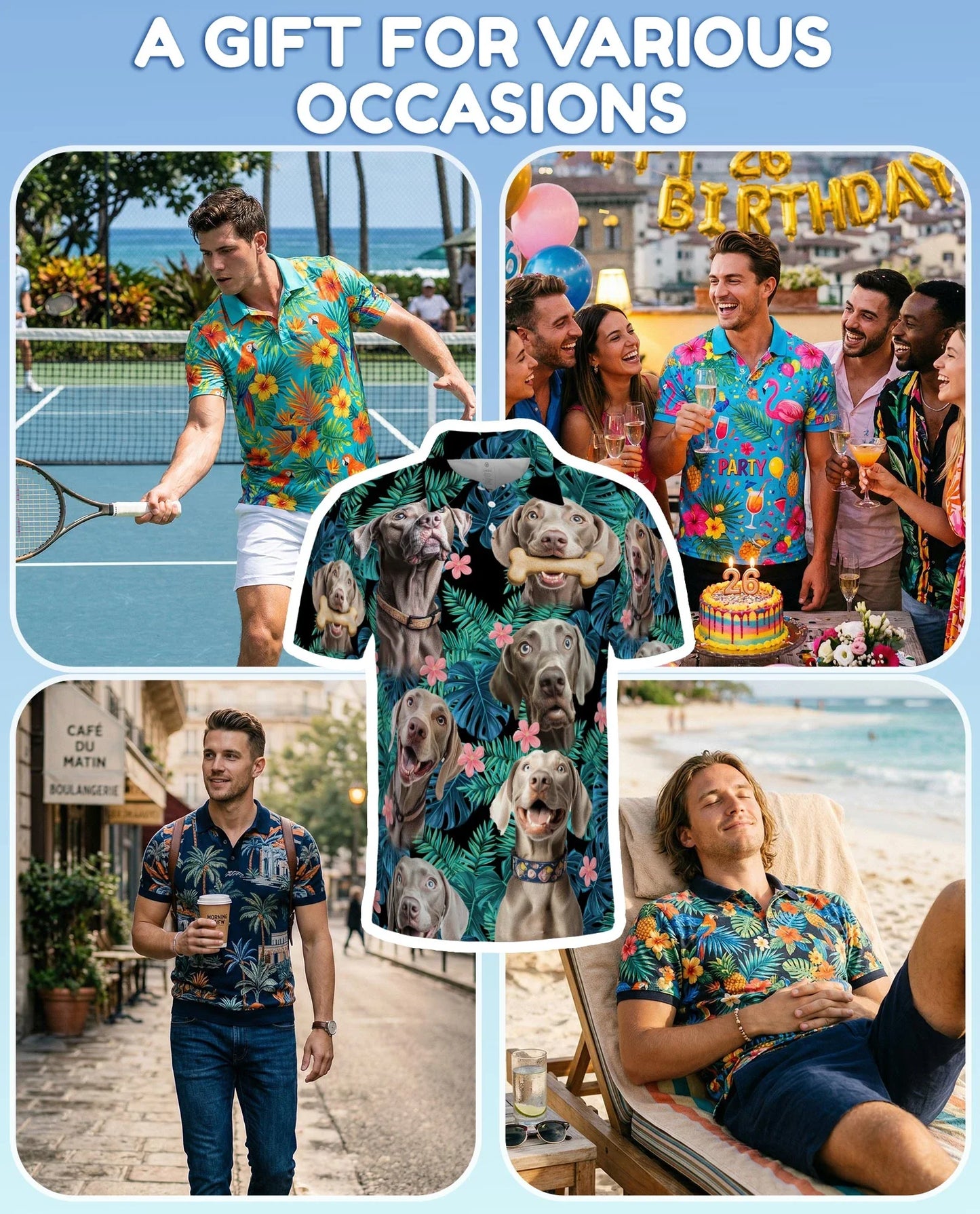 Weimaraner Tropical Pattern Polo Shirt for Men, Dog Lover Style | Azhawaiian