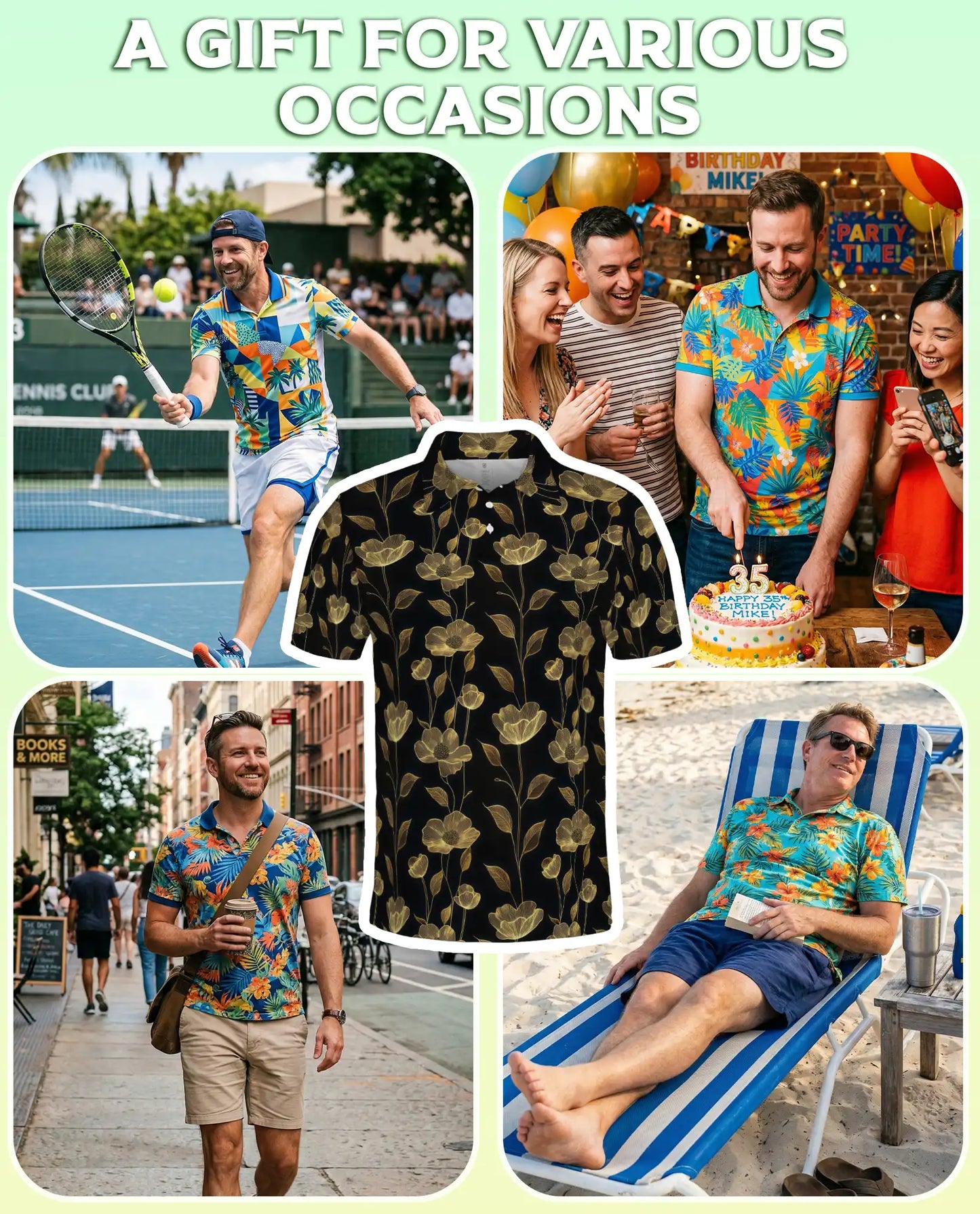 Elegant Gold Floral Polo Shirt for Men- Black Luxury Pattern Shirt | Azhawaiian