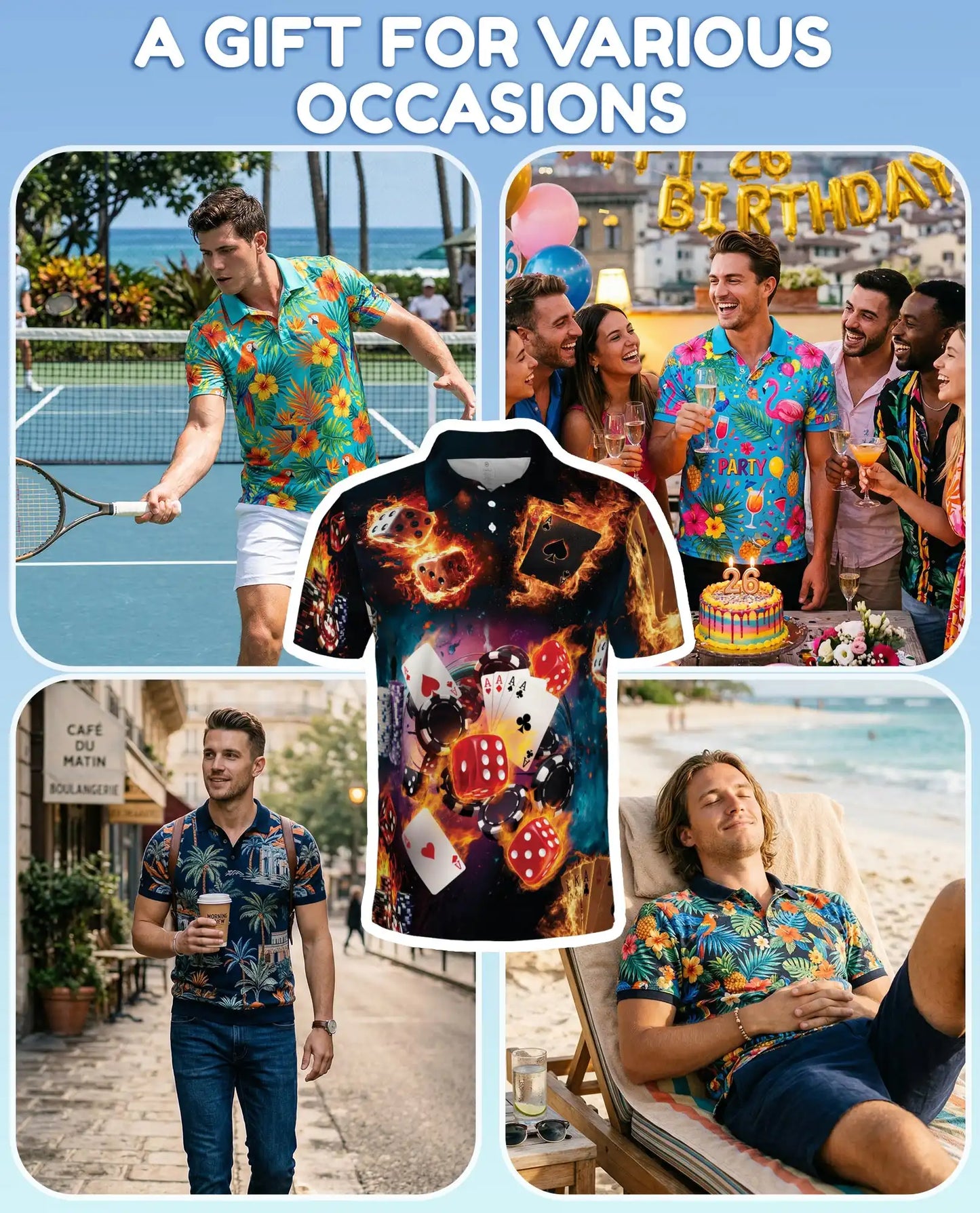 Casino Poker Polo Shirt - Lucky Cards & Dice Style | Azhawaiian