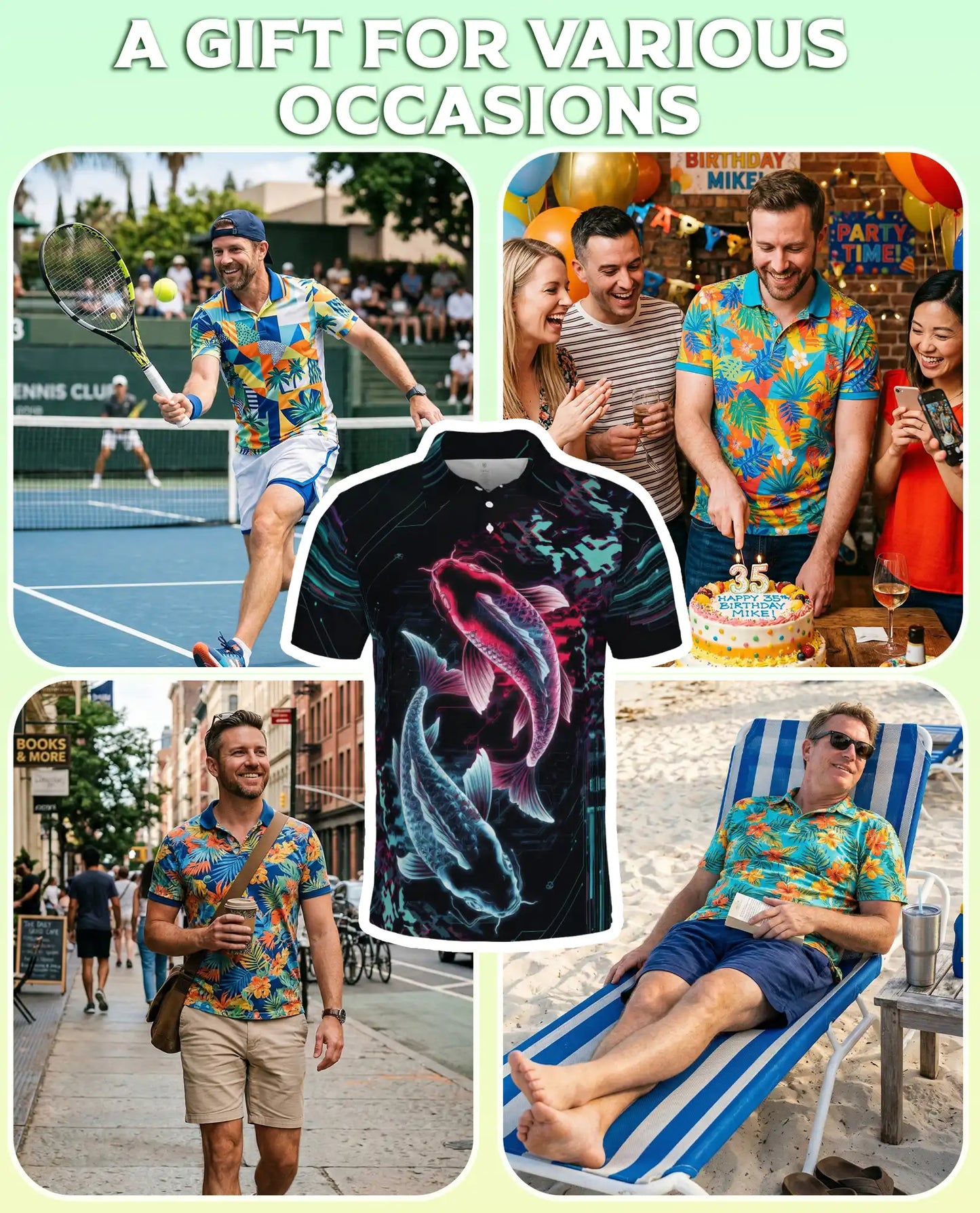 Koi Fish Polo Shirt, Neon Cyberpunk Print | Azhawaiian