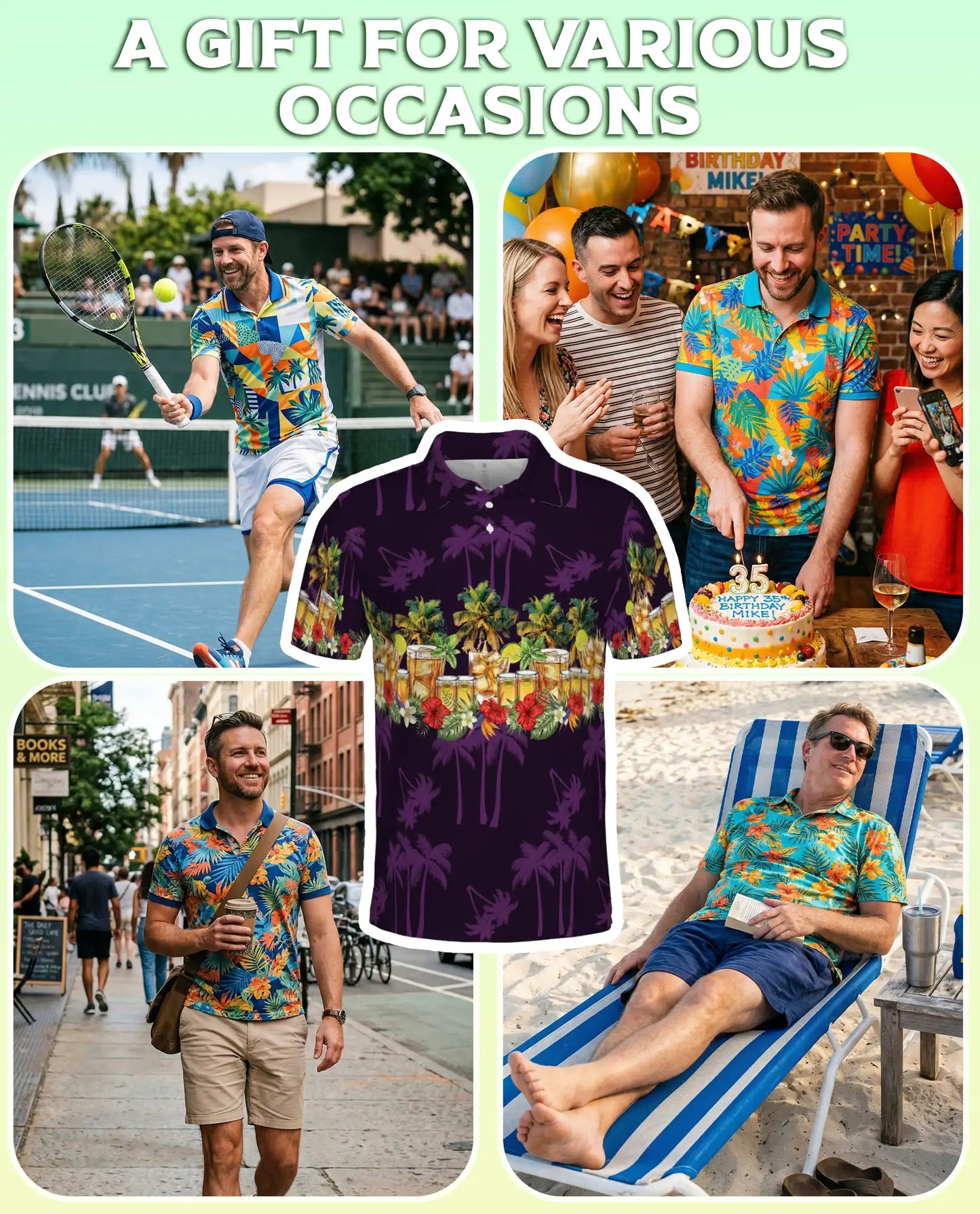 Tropical Beer 3D Polo Shirt for Men, Island Cocktail Party Style | Azhawaiian