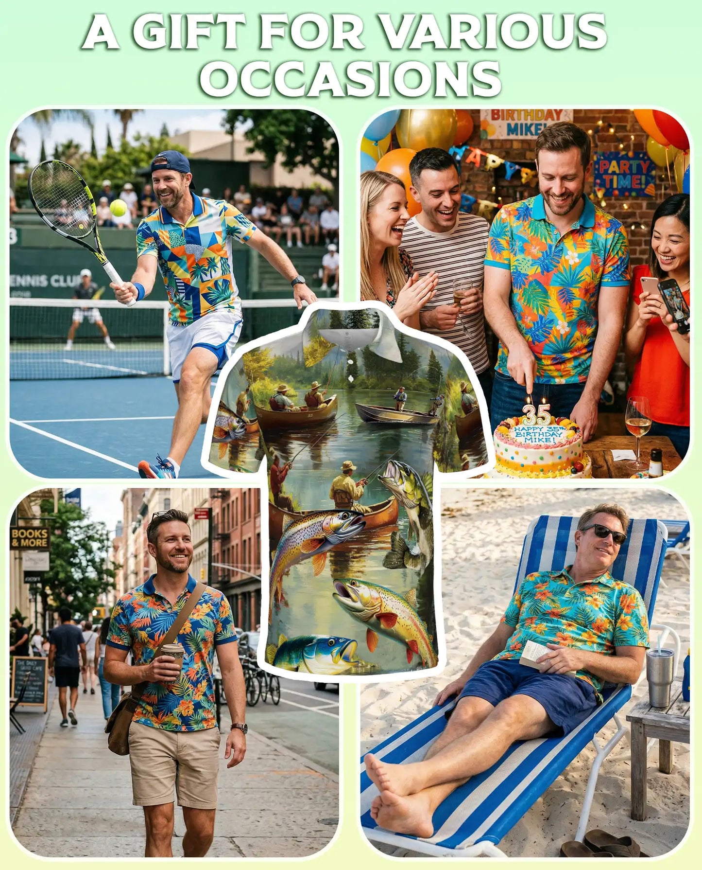 Lake Fishing Adventure 3D Polo Shirt for Men, Outdoor Angler Nature Style | Azhawaiian