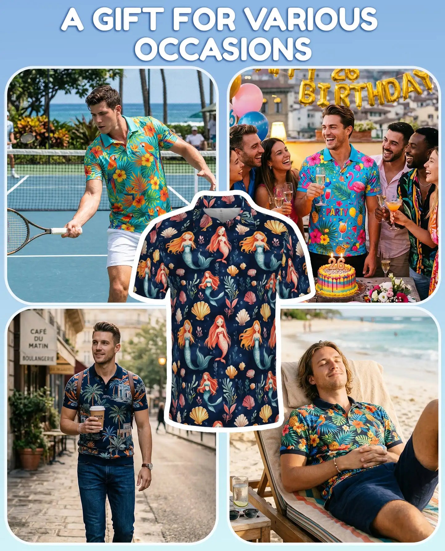 Cute Mermaid Polo Shirt - Ocean Seashell Fantasy Pattern | Azhawaiian