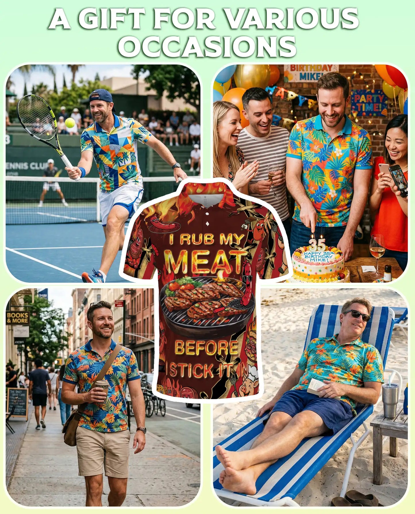 Funny BBQ Grill Master 3D Polo Shirt for Men, Backyard Barbecue Party Style | Azhawaiian