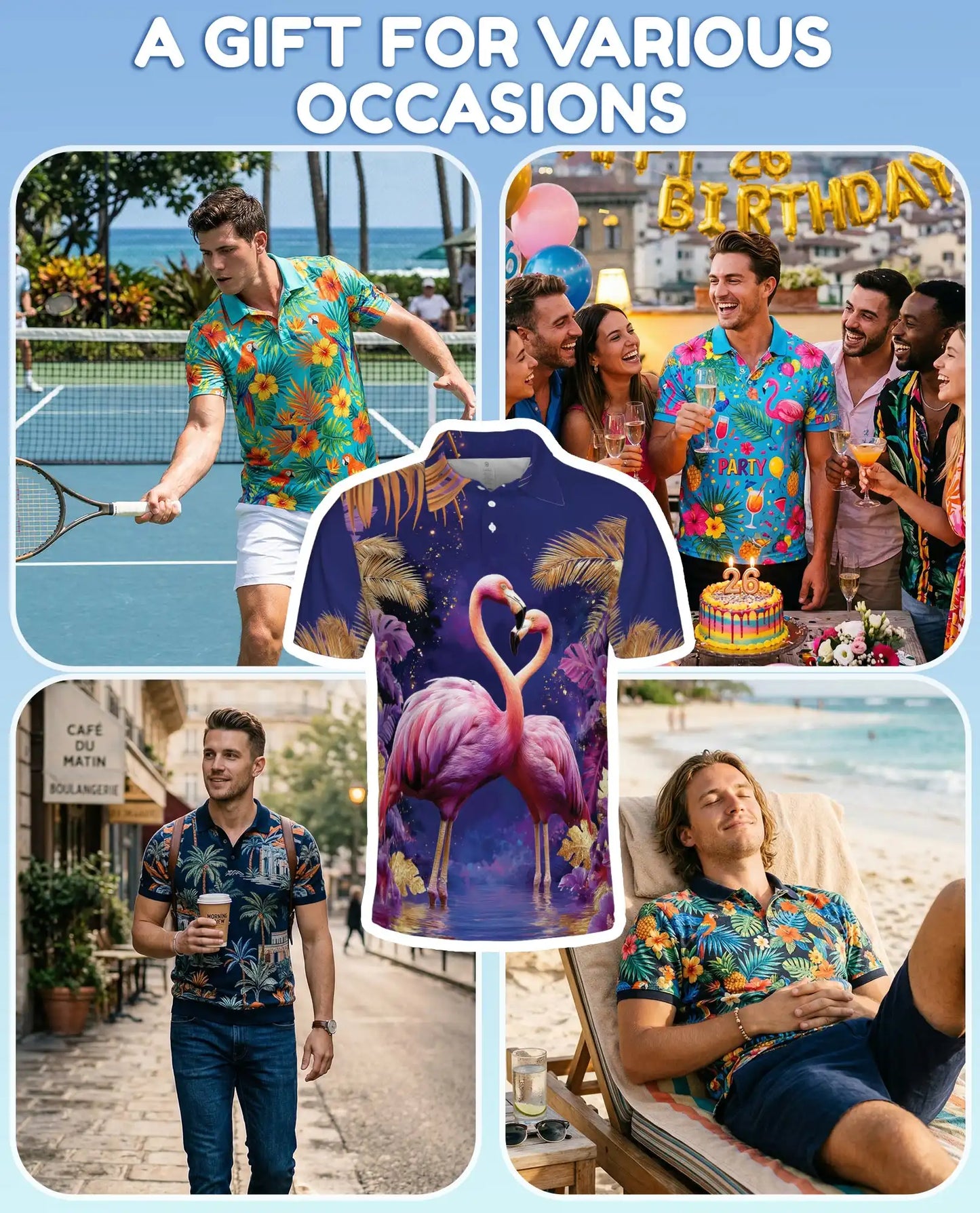 Pink Flamingo Polo Shirt - Tropical Paradise Romantic Coastal Design | Azhawaiian