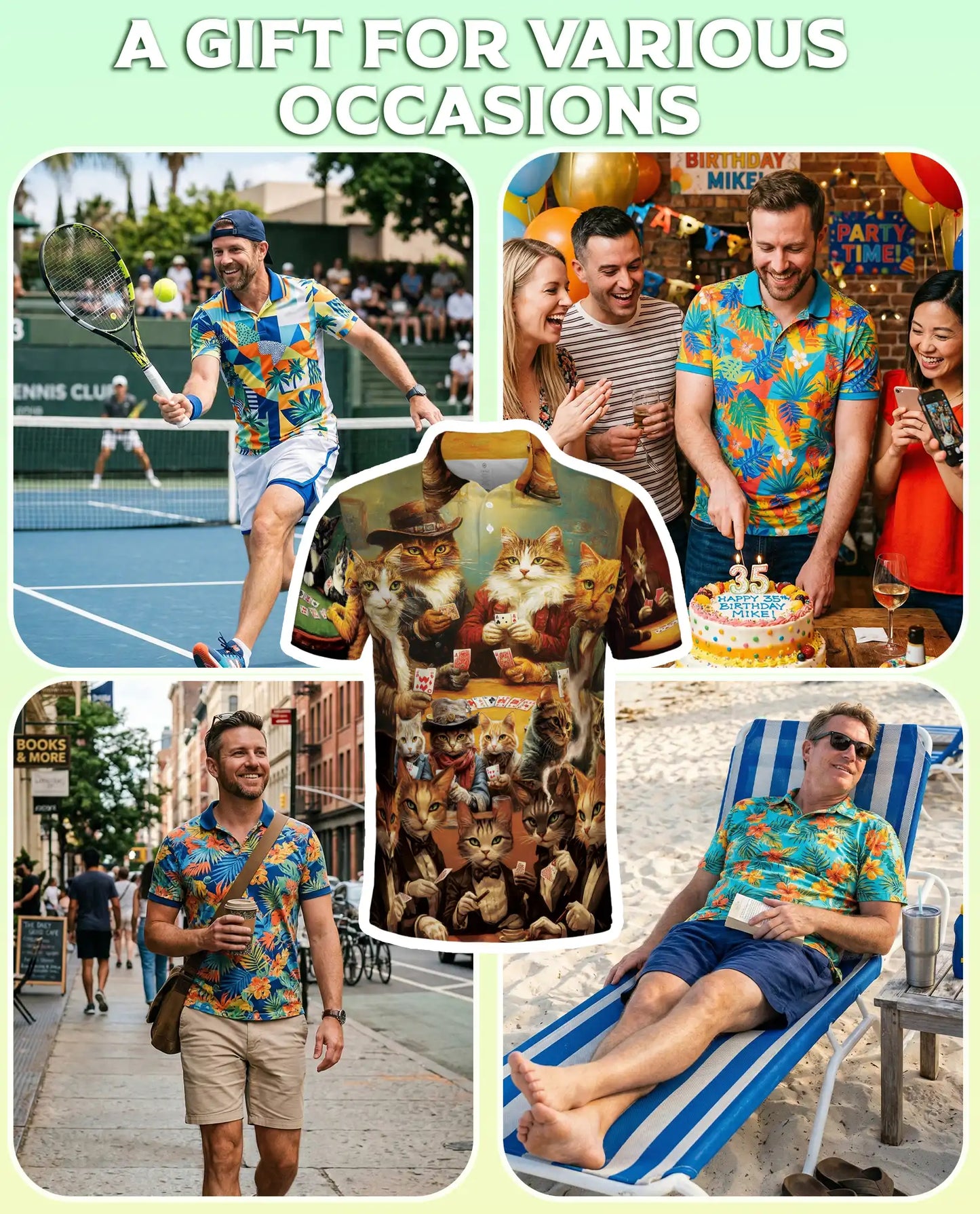 Cowboy Cat Polo Shirt, Playing Cards Western Print | Azhawaiian