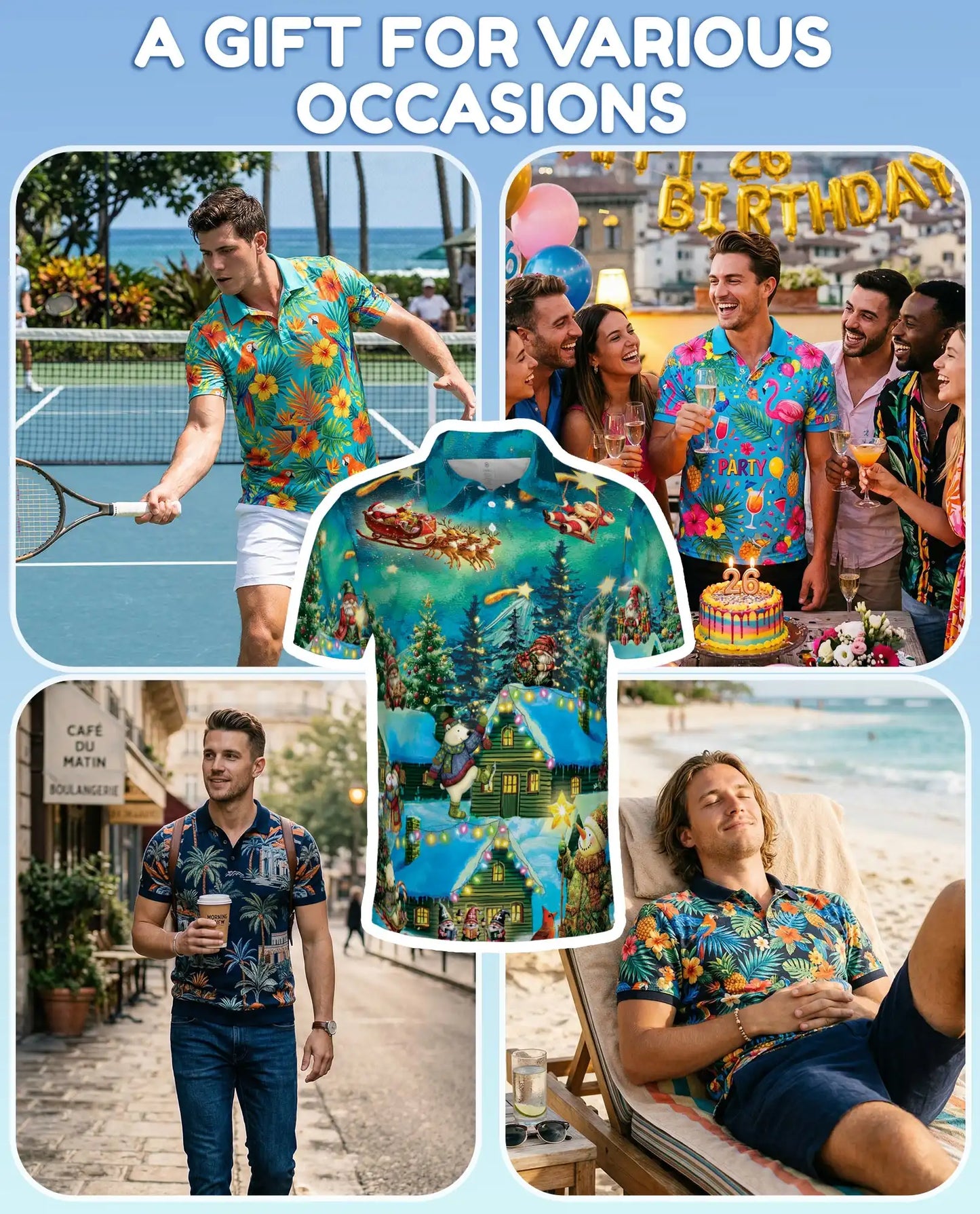Christmas Holiday Polo Shirt for Men, The Magical Night Design | Azhawaiian