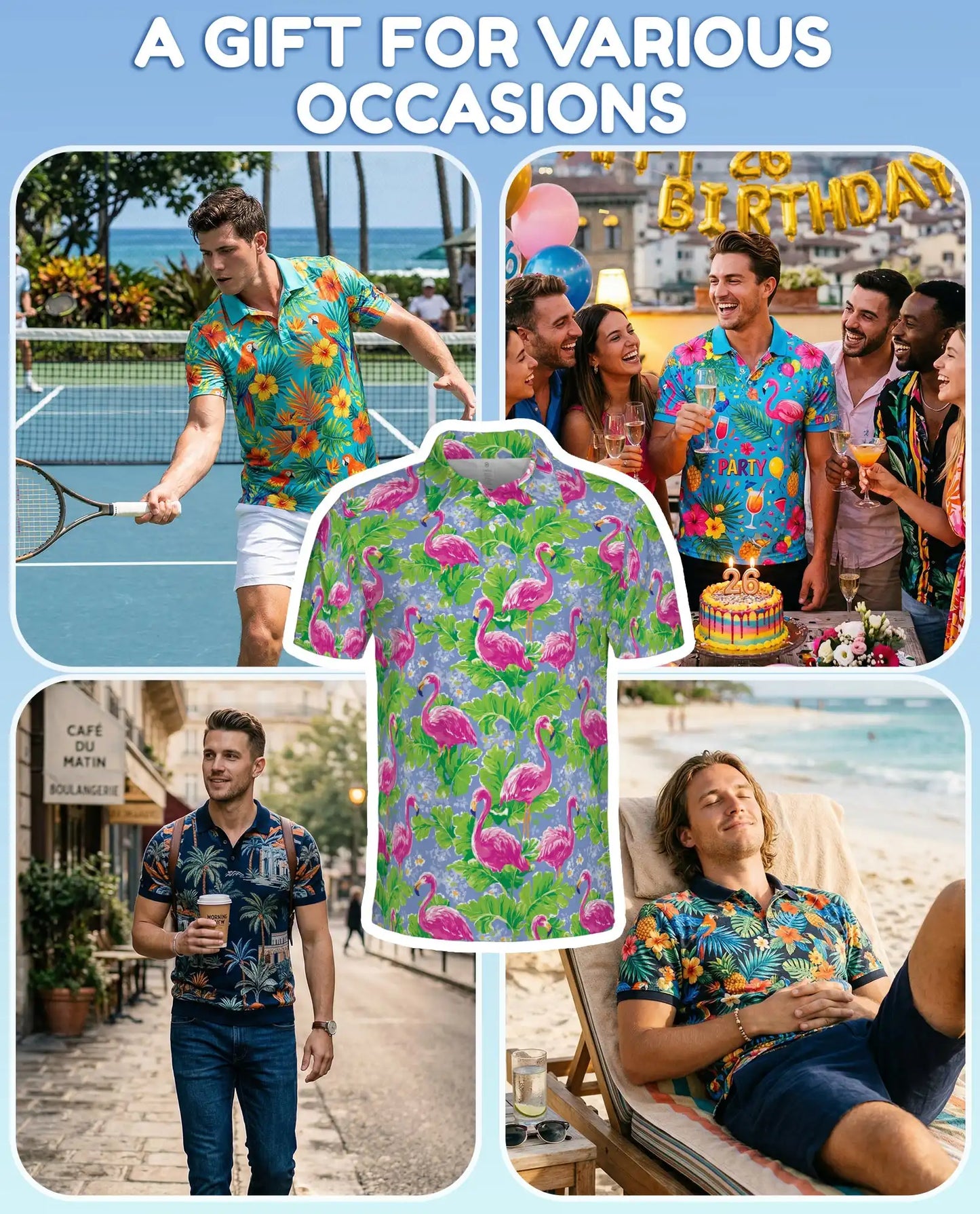 Pink Flamingo Polo Shirt - Tropical Garden Resort Style | Azhawaiian