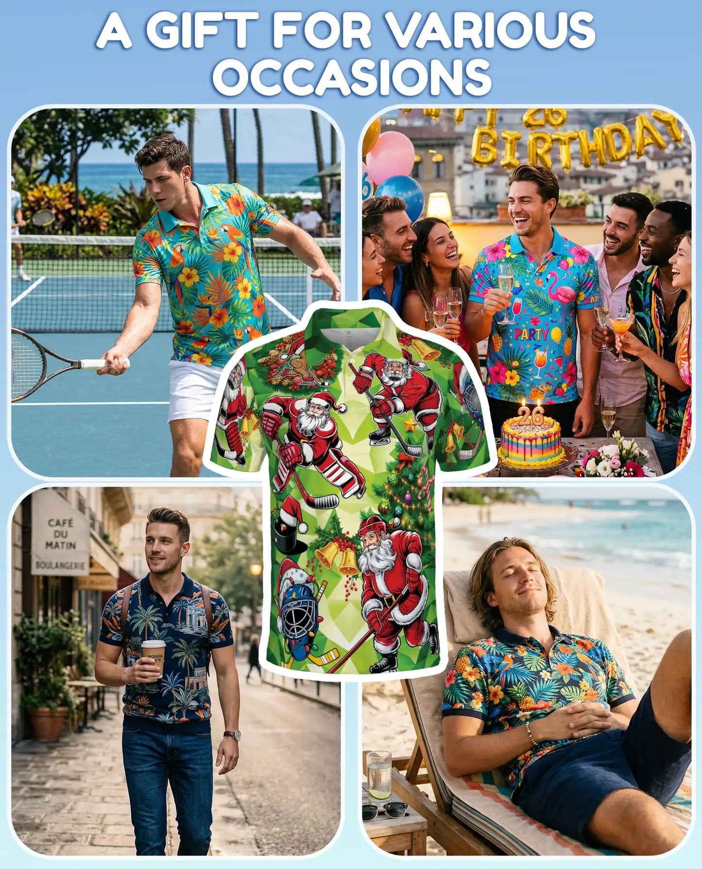 Christmas Hockey Santa Polo Shirt for Men, Festive Holiday Style | Azhawaiian