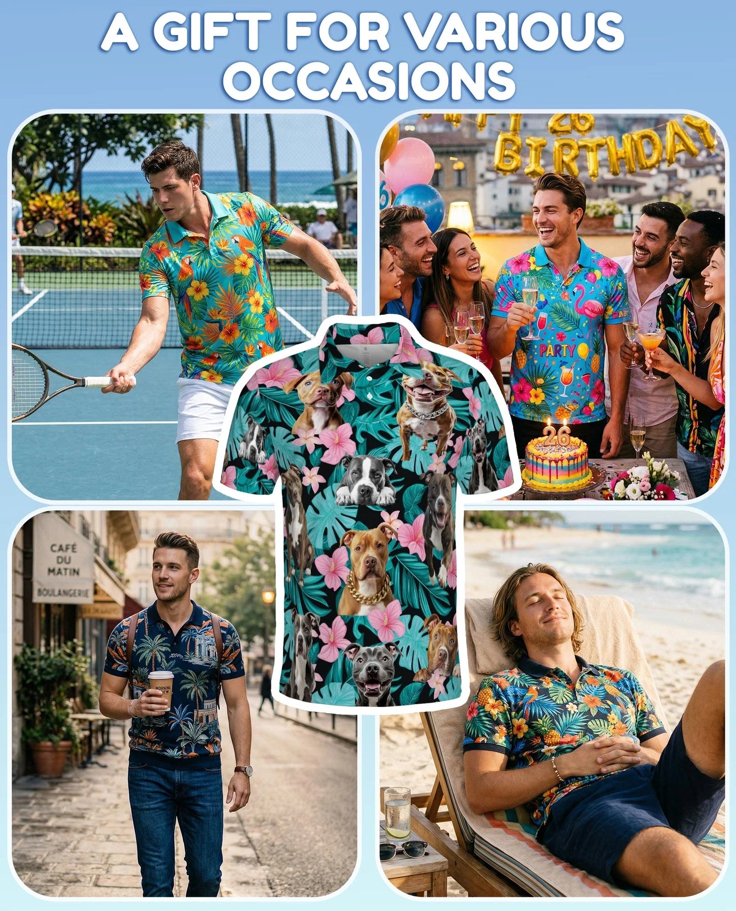 Pitbull Hibiscus Tropical Polo Shirt for Men, Dog Island Style | Azhawaiian