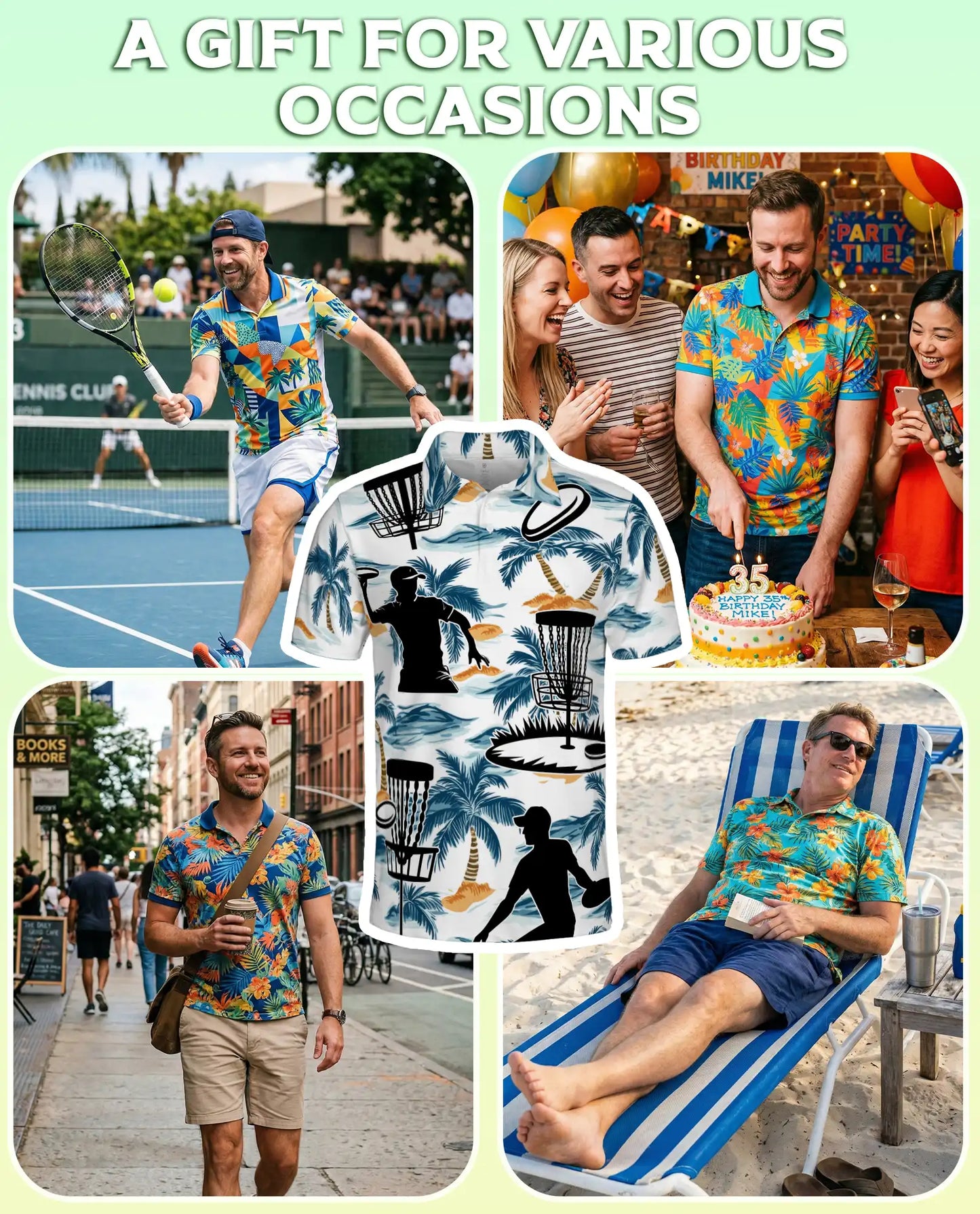 Disc Golf Tropical 3D Polo Shirt for Men, Island Sports Beach Style | Azhawaiian