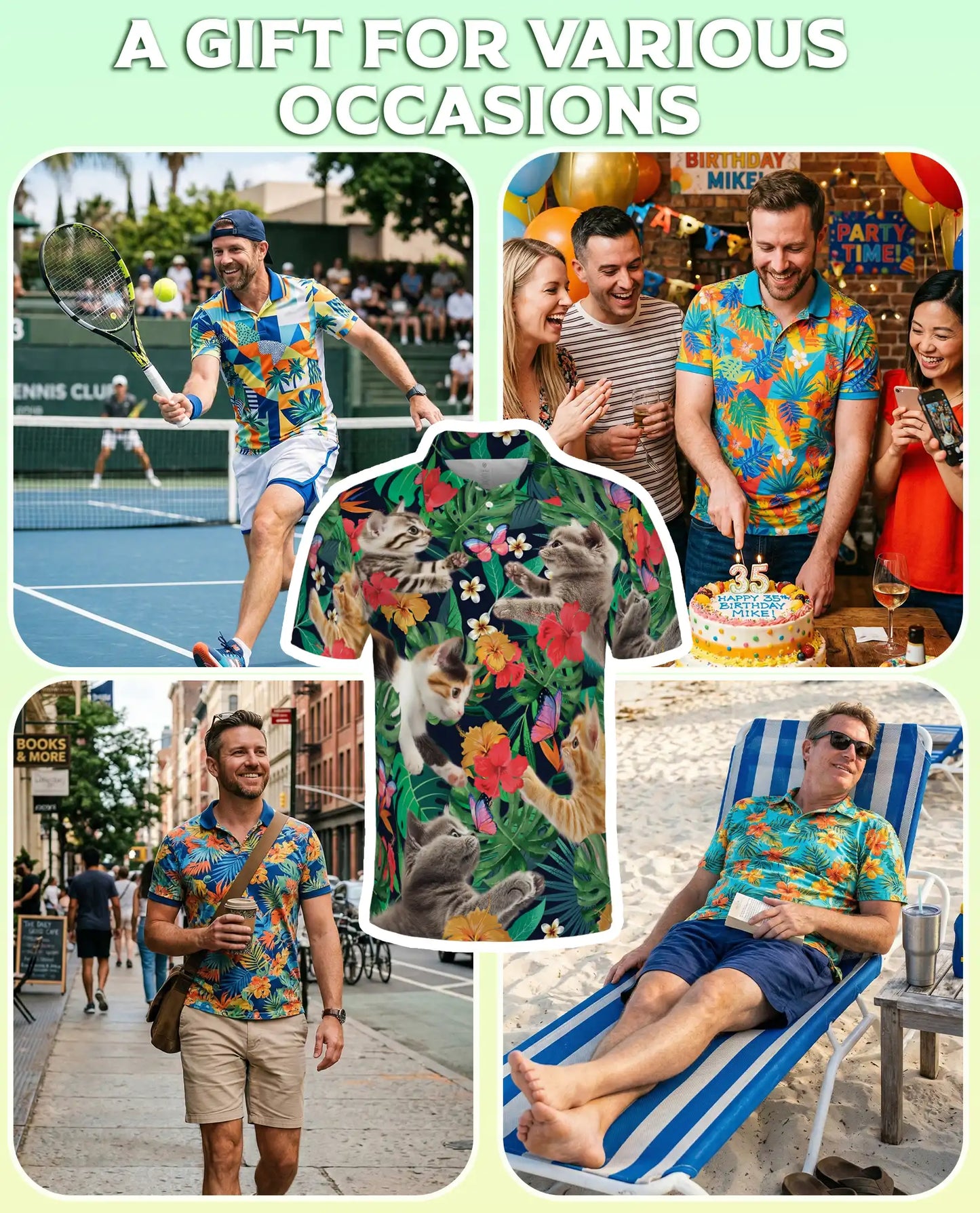 Kitten Hawaiian Polo Shirt for Men, Tropical Ocean Style | Azhawaiian