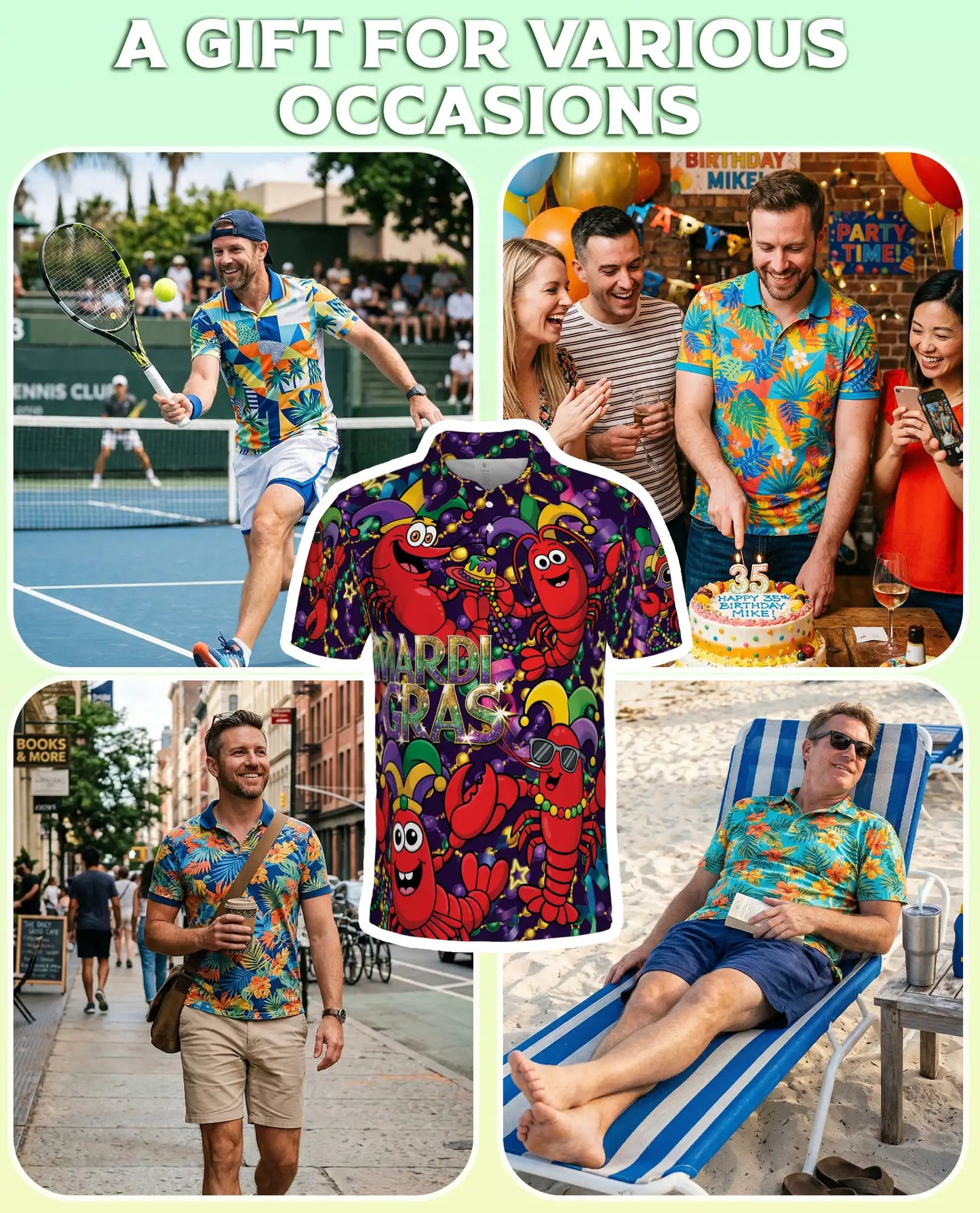 Funny Mardi Gras Crawfish Polo Shirt for Men- Carnival Lobster Shirt | Azhawaiian