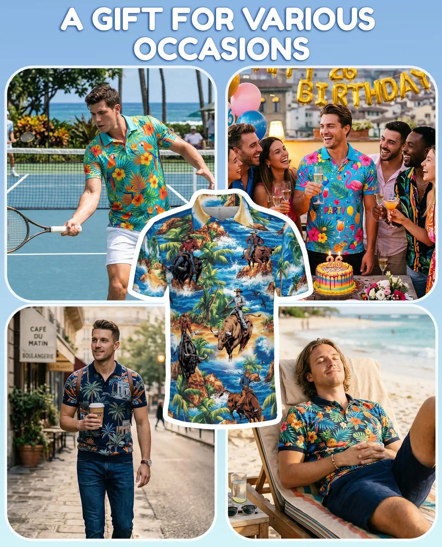 Tropical Rodeo Polo Shirt for Men - Cowboy Bull Riding | Azhawaiian