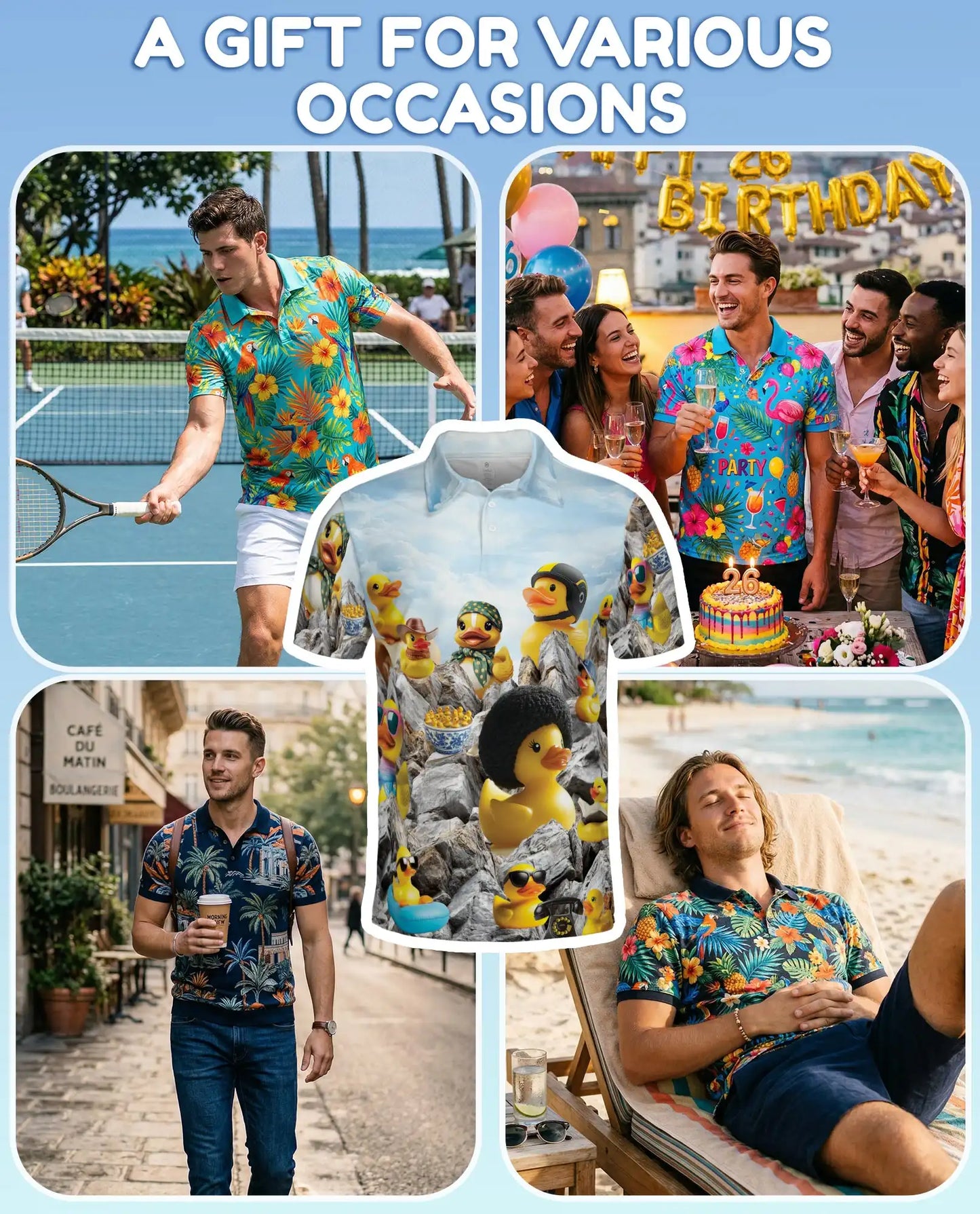 Funny Rubber Duck Polo Shirt - Quirky Duck Adventure Novelty Design | Azhawaiian