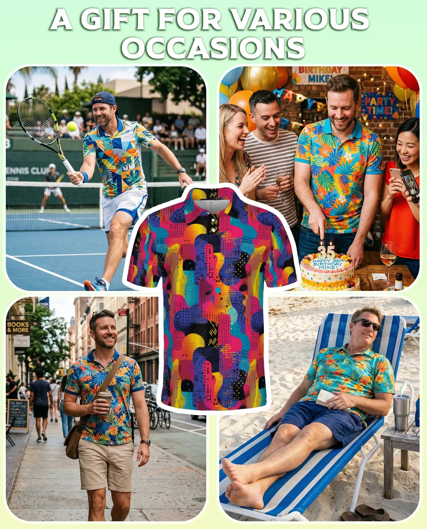 Colorful Abstract 3D Polo Shirt for Men, Retro Geometric Art Style | Azhawaiian