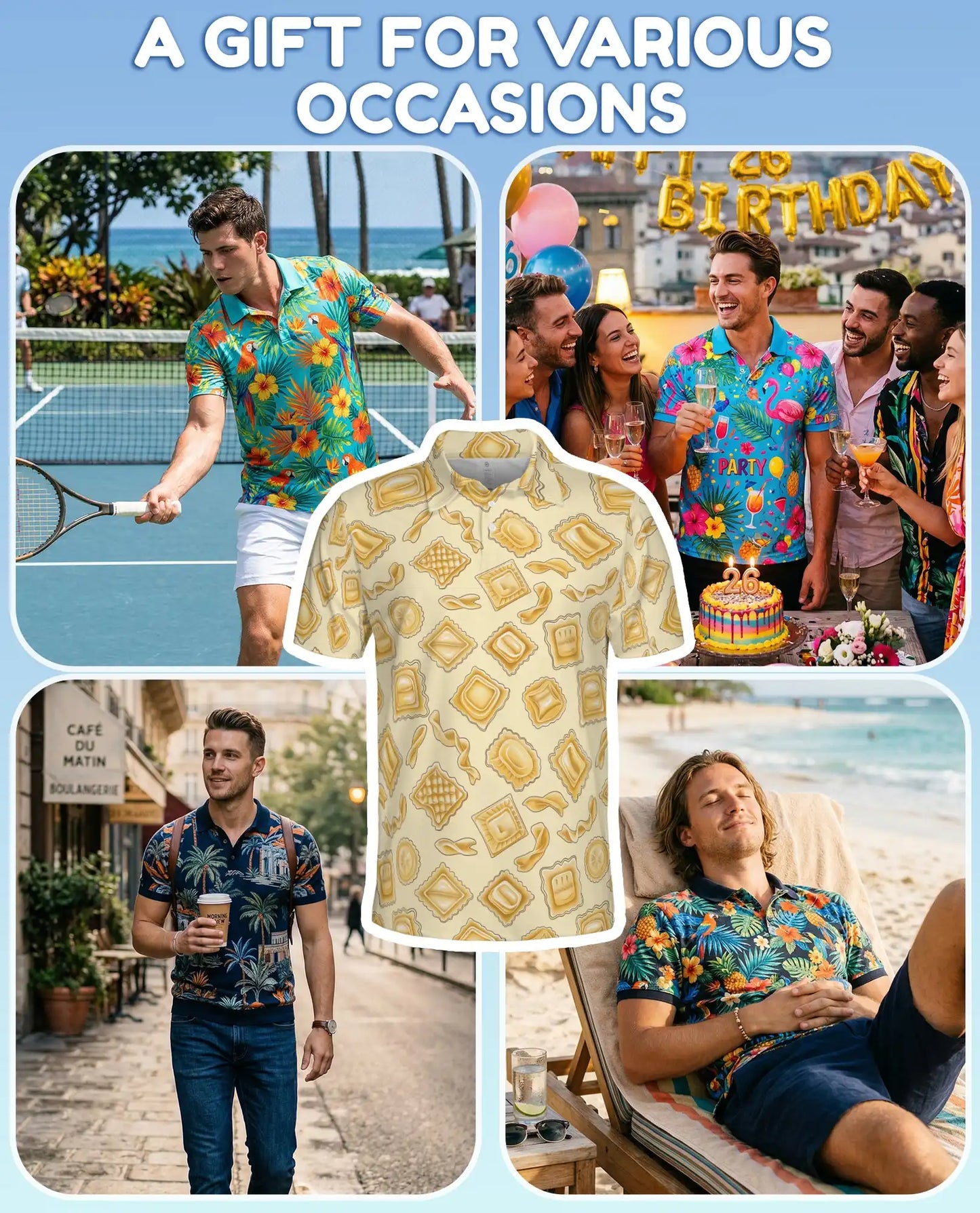 Pasta Lover Polo Shirt - Italian Food Pattern Style | Azhawaiian